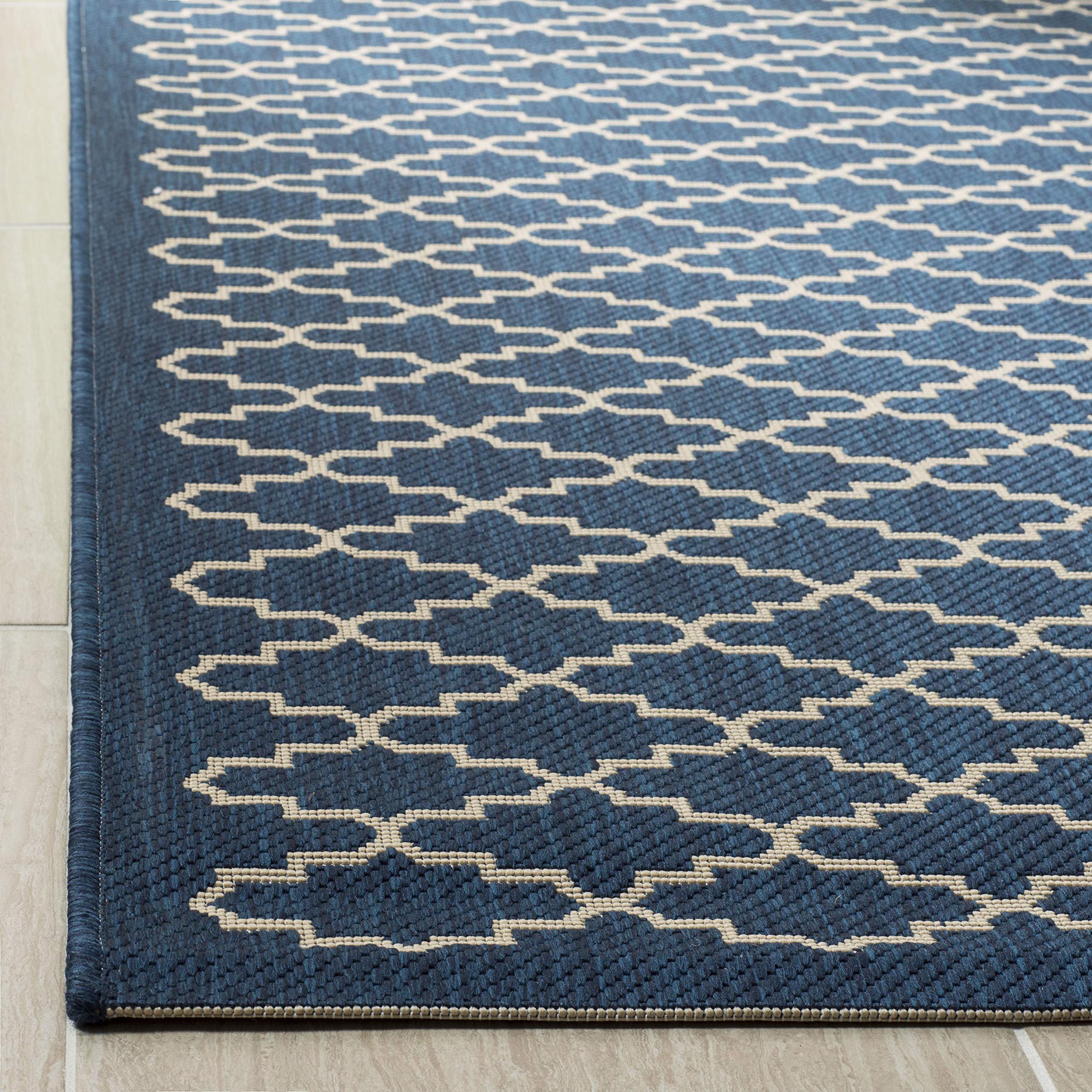 SAFAVIEH Courtyard Collection 9' x 12' Navy & Beige Trellis Design Non-Shedding Washable Indoor Outdoor Rug - Perfect for Living Room, Bedroom, Patio, Backyard, Mudroom (CY6919-268)