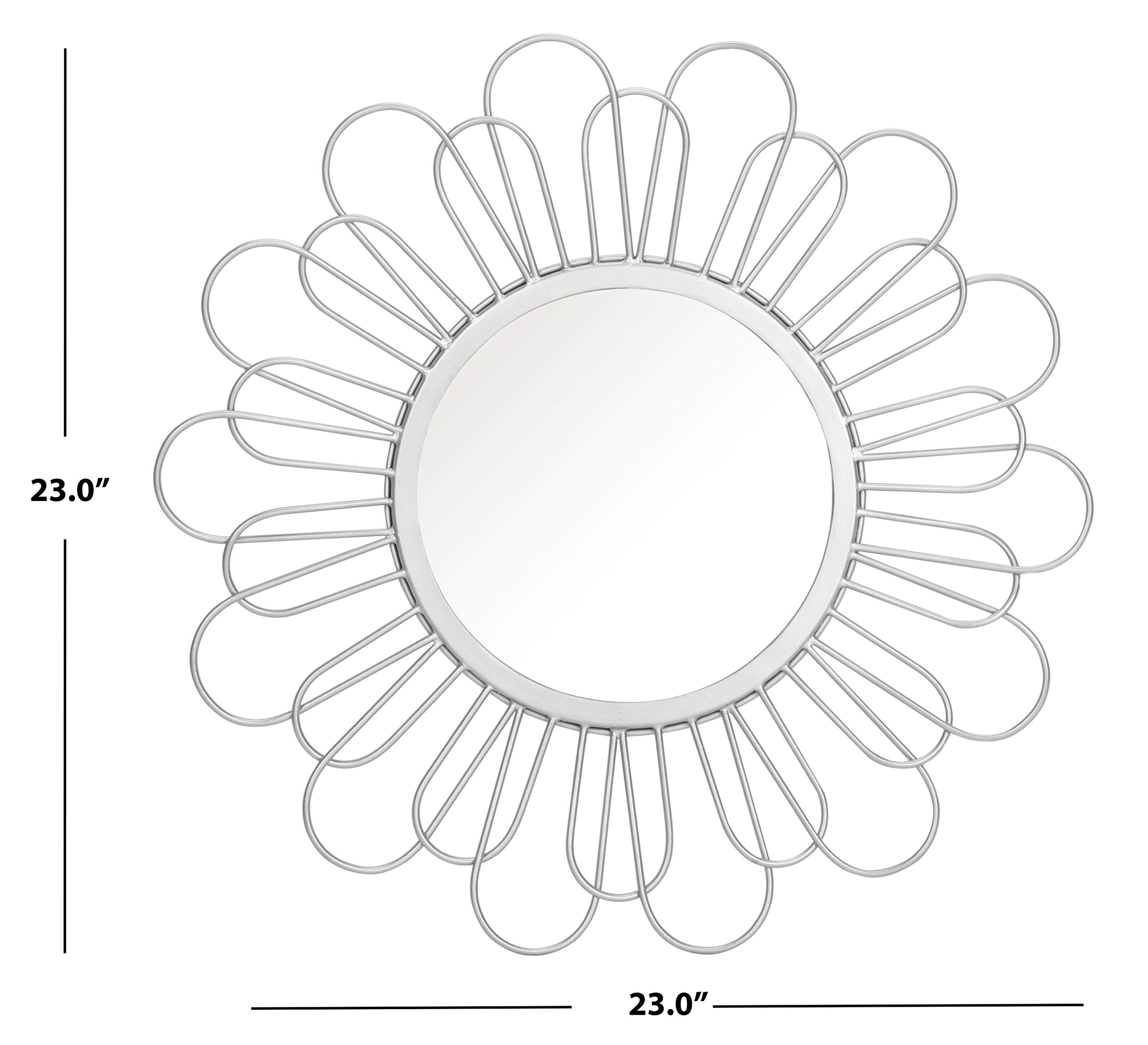 SAFAVIEH Lorence Silver Flower 23-Inch Round Decorative Wall Mirror - Elegant Home Decor for Living Room, Bedroom, or Entryway
