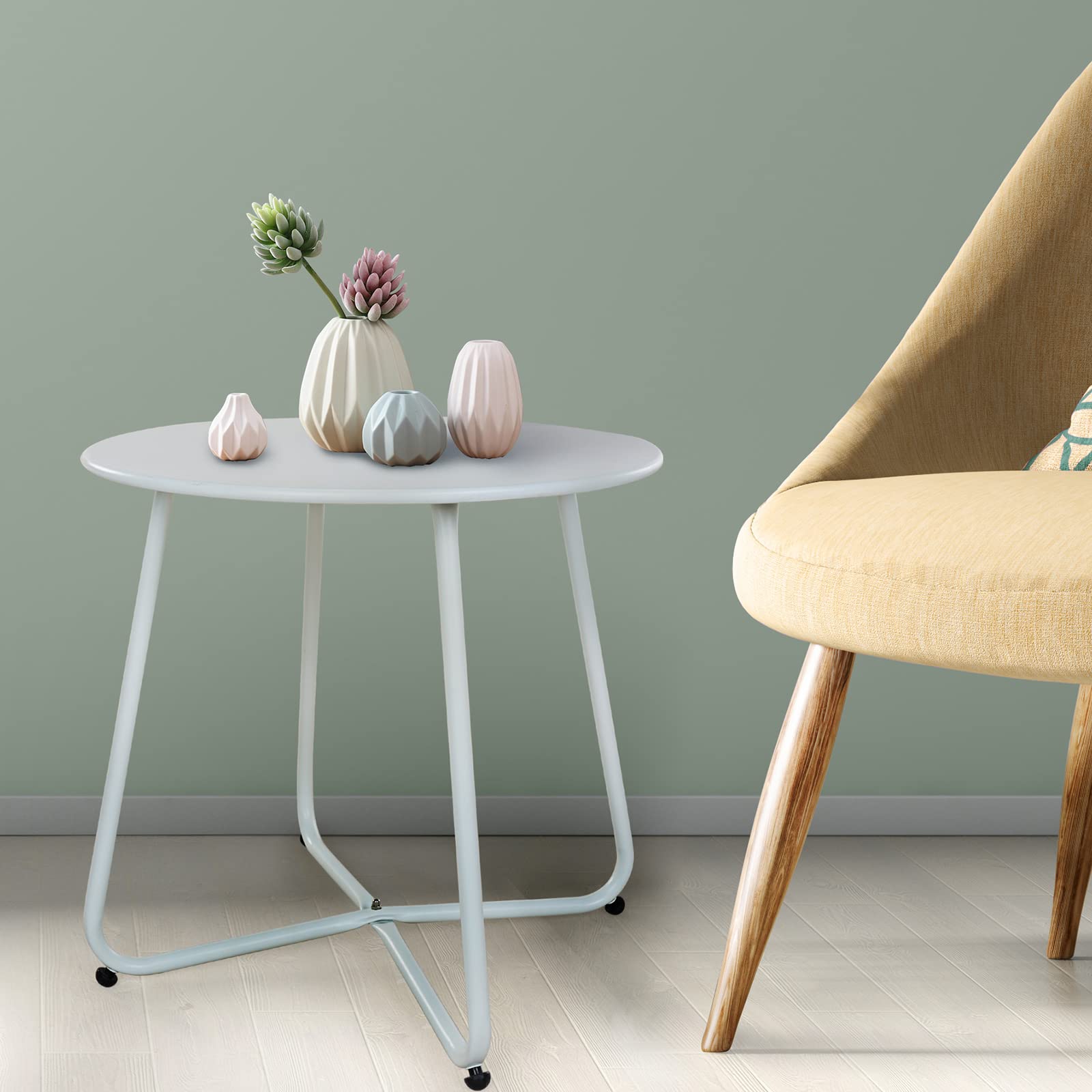 18-Inch Round Side Table - Small Steel End Table & Coffee Table for Living Room, Balcony, Bedroom, Office - White | Perfect for Outdoor Patio, Indoor Decor & Small Spaces