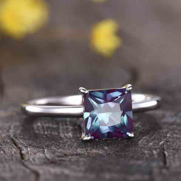Princess Cut Alexandrite Engagement Ring - 14K White Gold Solitaire Ring for June Birthstone | Perfect for Proposals, Anniversaries & Special Occasions