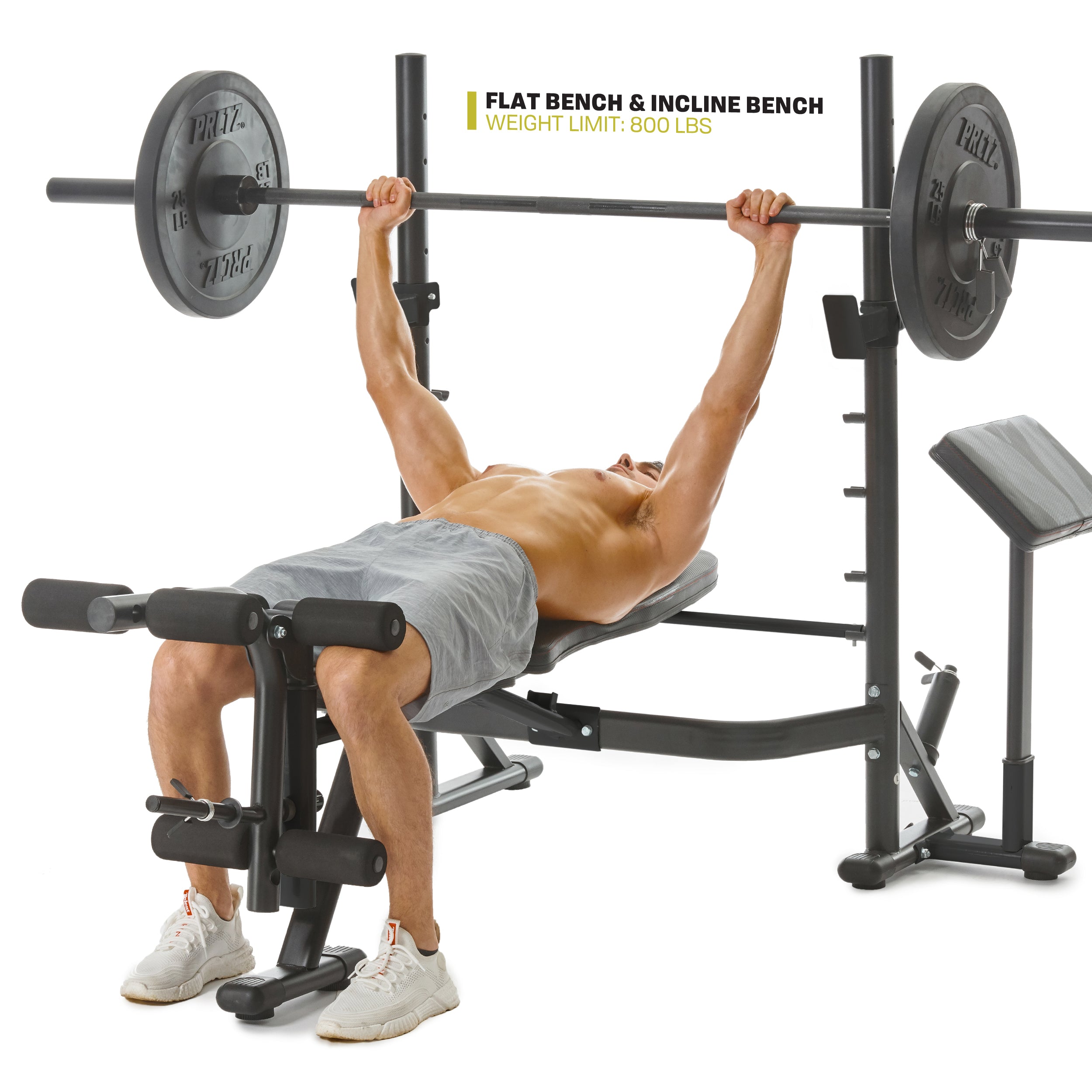 PRCTZ Adjustable Weight Bench with Olympic Squat Rack - Multi-Functional Home Gym Equipment for Strength Training, Arm & Leg Developer with Preacher Pad - Perfect for Home Workouts, Bodybuilding & Fitness Enthusiasts