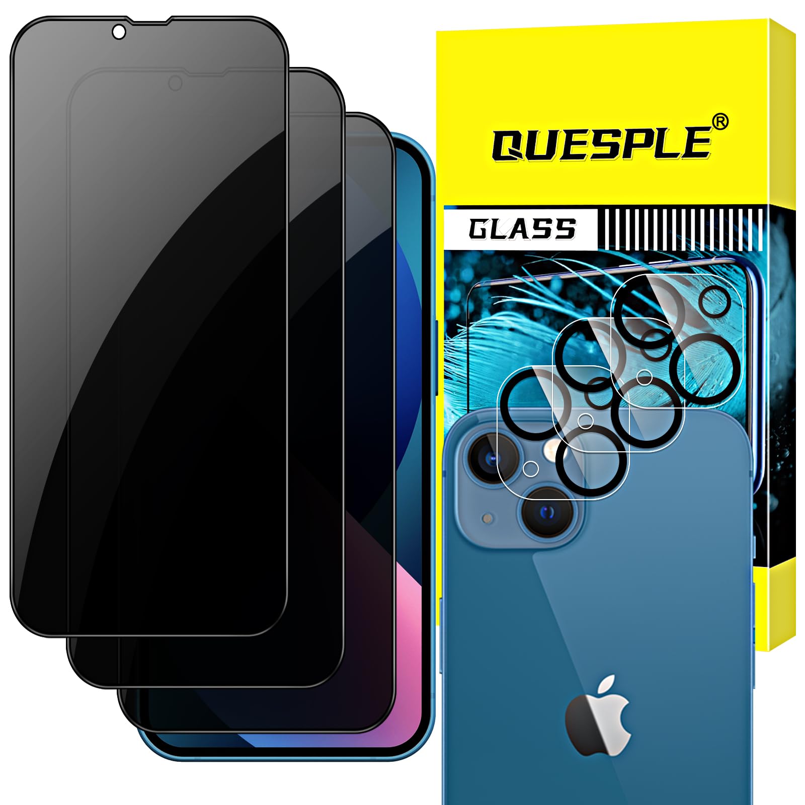 [3+3 Pack] iPhone 13 (6.1 Inch) Privacy Screen Protector & Camera Lens Protector - Anti-Spy Tempered Glass, Bubble-Free, Easy Installation - Perfect for Office, Travel, and Daily Privacy Protection