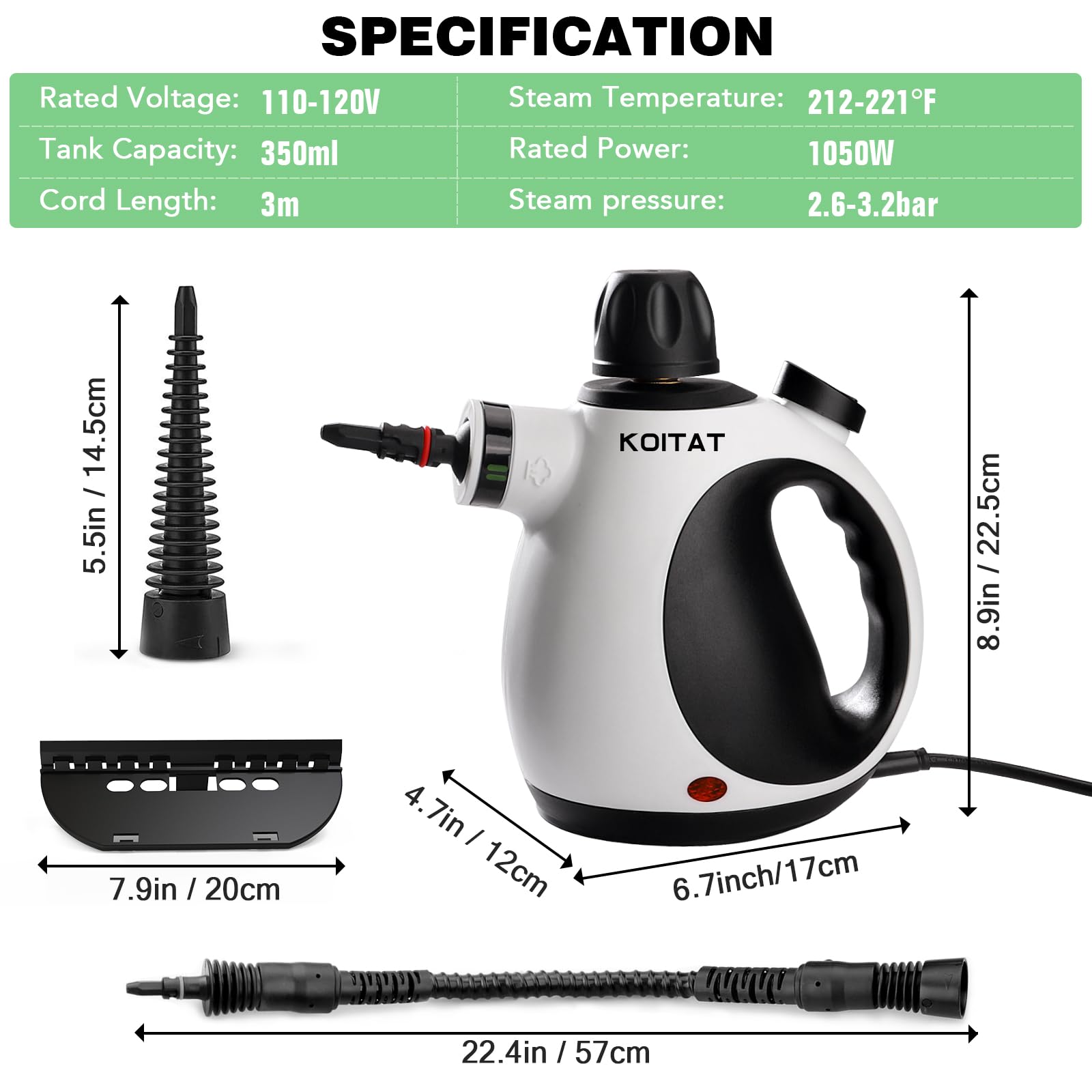 Handheld Pressurized Steam Cleaner with 10-Piece Accessory Kit - Multi-Purpose Portable Steamer for Home, Upholstery, Car & Floor Cleaning | Safe Lock Feature | Natural Steam Cleaning Solution | Perfect for Deep Cleaning Carpets, Sanitizing Baby Items & Refreshing Clothes