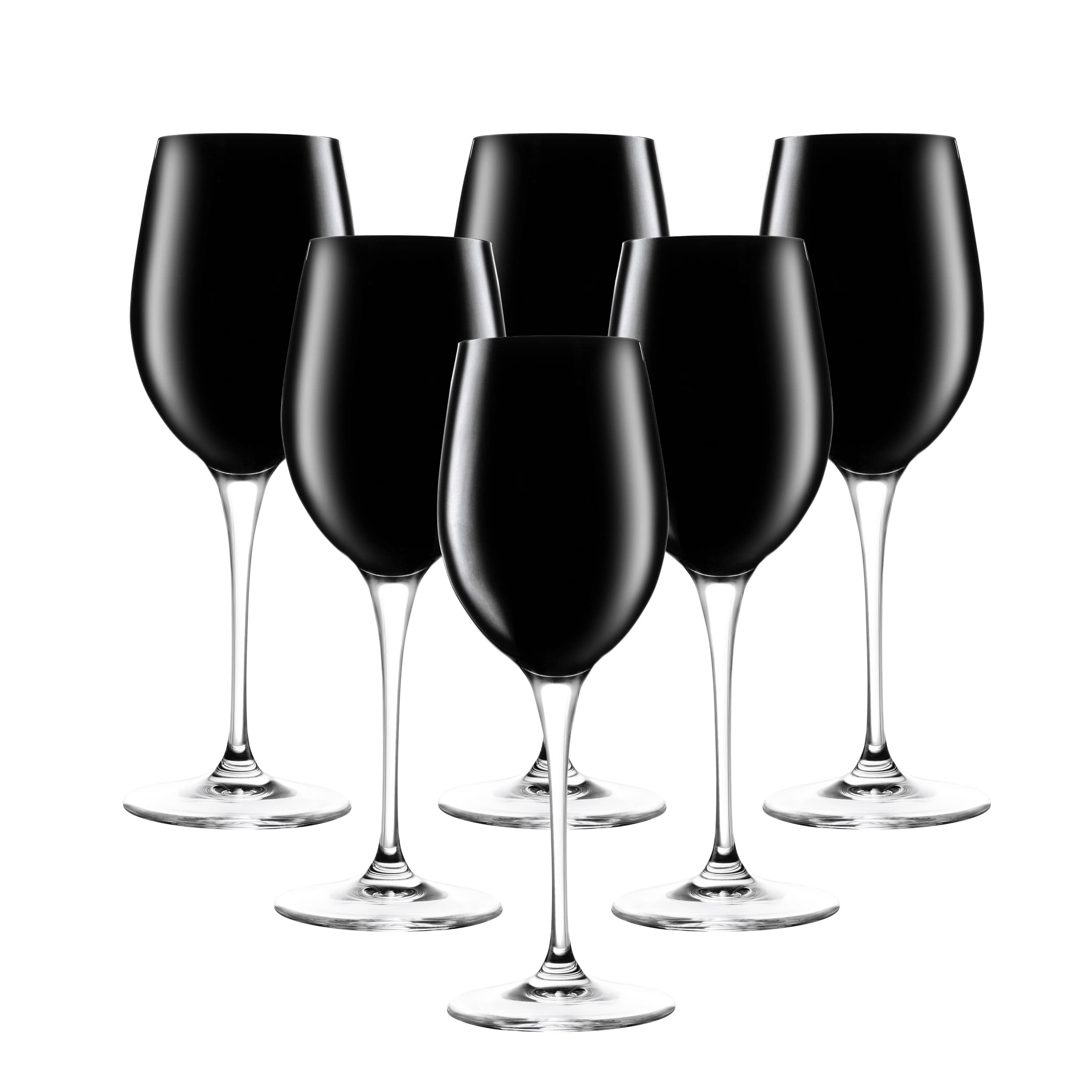 Premium Barski Crystal Goblet Set - 6 Elegant Stemmed White Wine Glasses (14 oz) - Bold Black Design, Made in Europe - Perfect for Fine Dining, Wedding Receptions & Home Entertaining