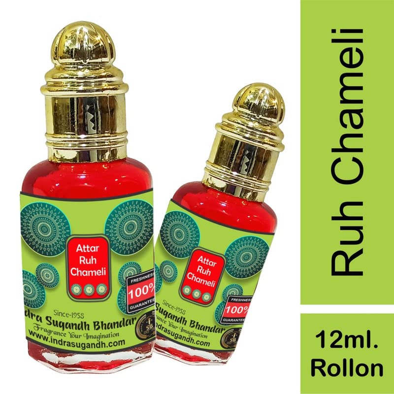 INDRA SUGANDH BHANDAR Pure Chameli Attar Perfume Oil - Long Lasting Fragrance for Men & Women (12ml Roll-On) | Pooja Ritual Use, Romantic Occasions & Daily Wear