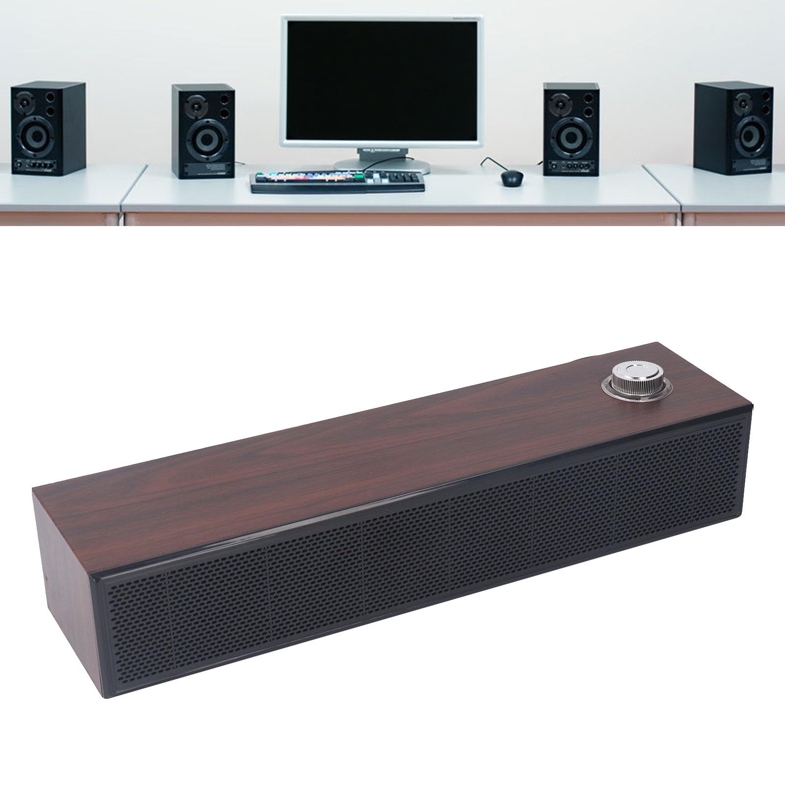 Annadue Wooden HiFi Stereo Computer Speakers - USB Powered Desktop Soundbar with AUX Input, Wired PC Speakers for Laptop, Monitor, Tablets - Perfect for Home Office, Gaming, and Multimedia Use