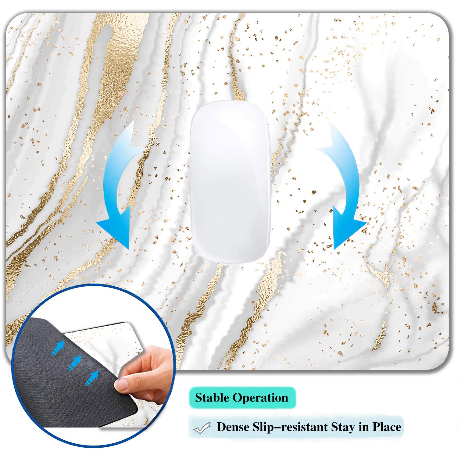 IMAYONDIA White Gold Marble Mouse Pad - Non-Slip Rubber Base, Portable Office & Gaming Mousepad for Laptop & PC - Modern Abstract Design for Work, Home & Travel Use