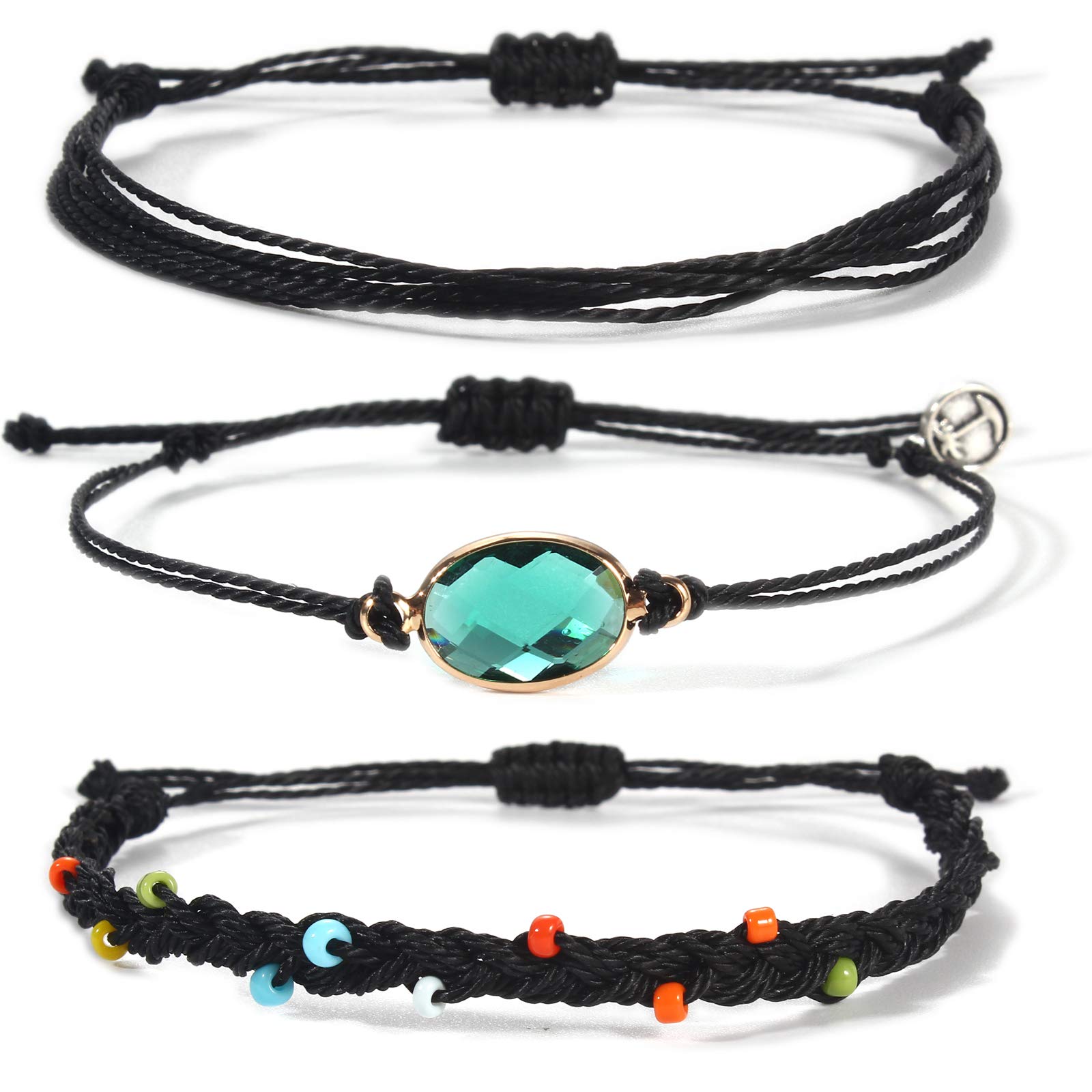 Beaded String Bracelets with Birthstone Charms - Boho Braided Bracelet Set for Women | Waterproof Surfer Jewelry for Beach, Summer & Festival Wear