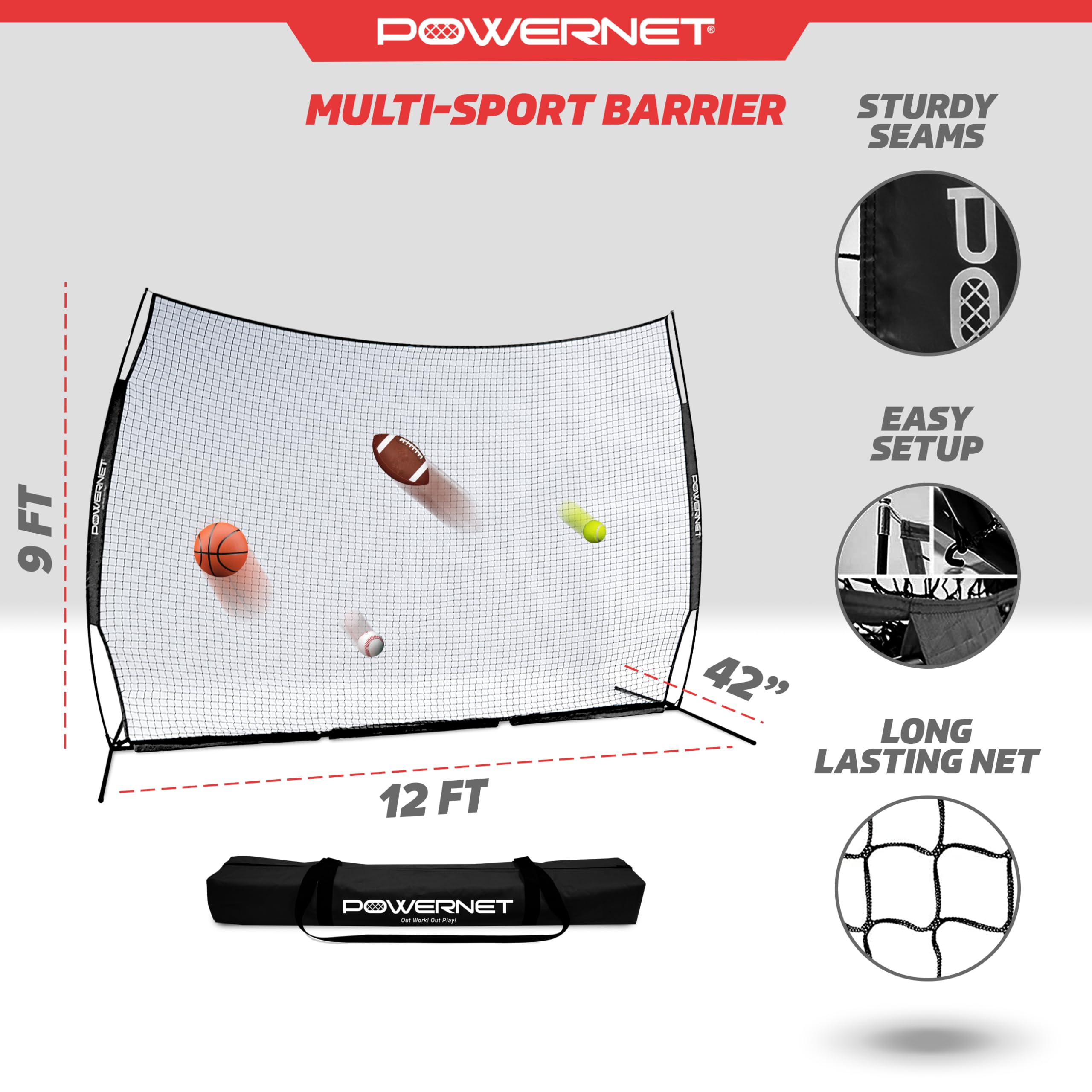 PowerNet Portable Sports Rebounder for Basketball, Volleyball, Soccer, Baseball, Softball & Lacrosse | Indoor/Outdoor Training Net for Backyard, Garage & Gym | Safety Backstop for Kids & Adults