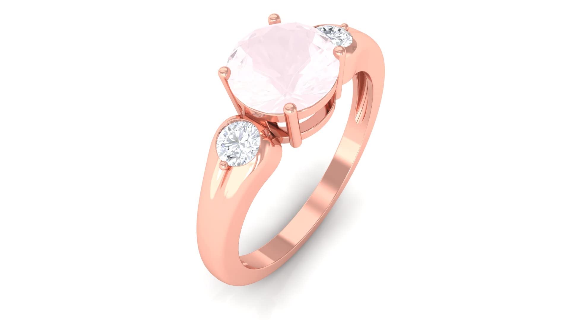 1.50 CT Rose Quartz and Diamond Ring for Women - 14K Solid Gold Minimalist Solitaire Ring with 7mm Round Cut Rose Quartz - Perfect for Engagement, Wedding, Anniversary & Everyday Elegance