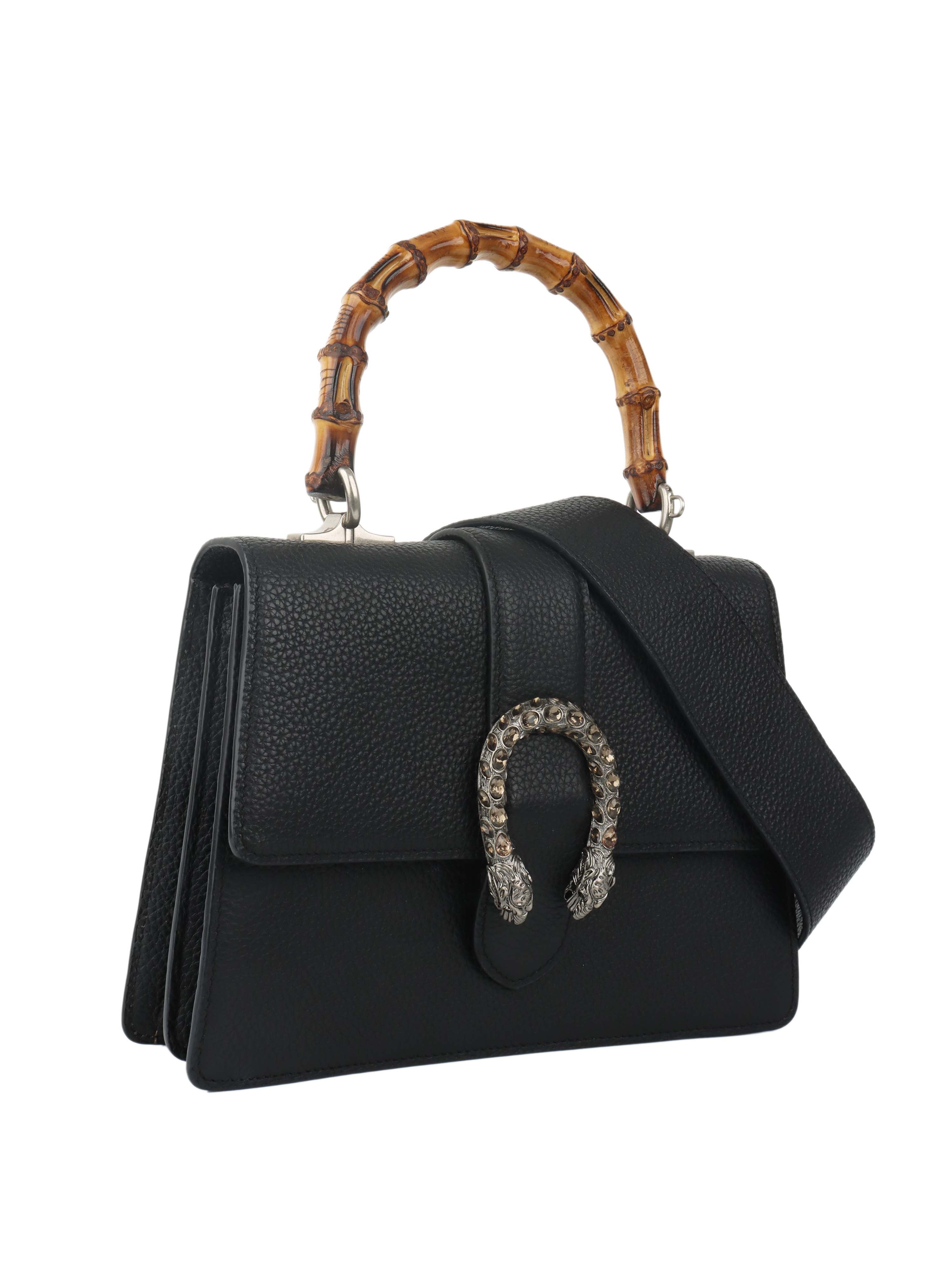 Gucci Dionysus Black Leather Shoulder Bag with Bamboo Handle - Luxury Crossbody Purse for Women, Perfect for Parties & Evening Events
