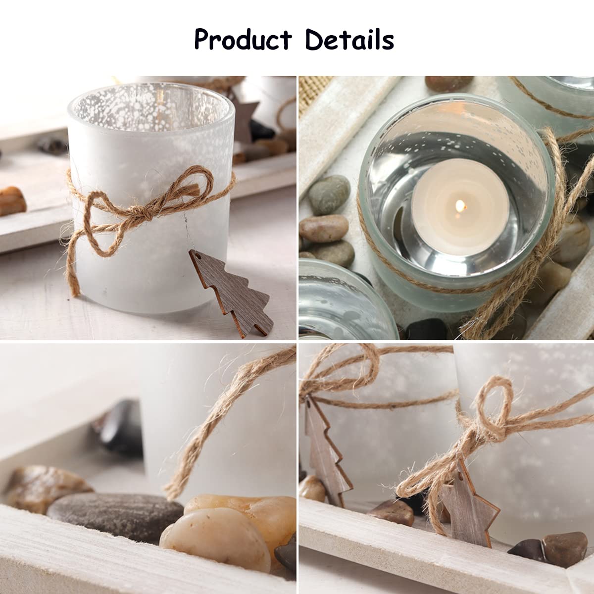 4-Piece Glass Candle Holder Set with Tray - Christmas Tealight Centerpiece for Dining Table & Living Room Decor