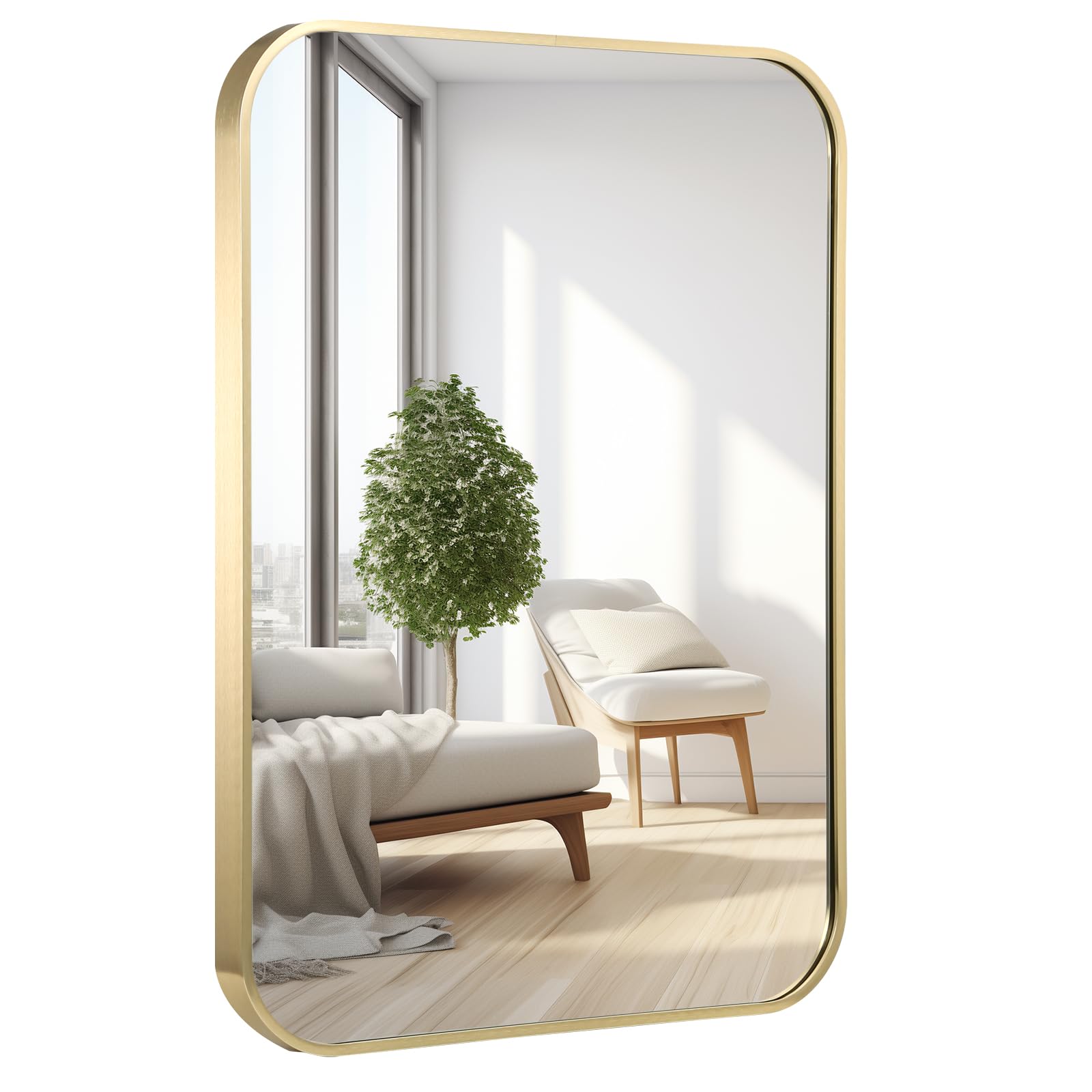 16x20 Inch Gold Framed Bathroom Mirror - Aluminum Alloy Rectangle Wall Mirror with Rounded Corners for Bedroom, Living Room, Bathroom (Vertical or Horizontal Hanging) - Perfect for Vanity, Dressing Area & Home Decor