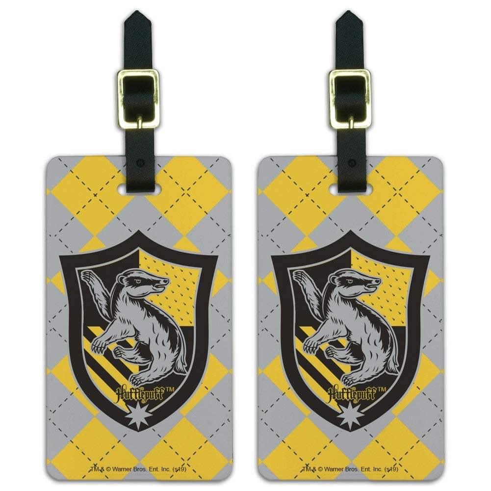 Harry Potter Hufflepuff Plaid Sigil Luggage ID Tags - Set of 2 Durable Carry-On Cards for Suitcases, Backpacks & Travel Bags - Perfect for Harry Potter Fans & Travel Accessories
