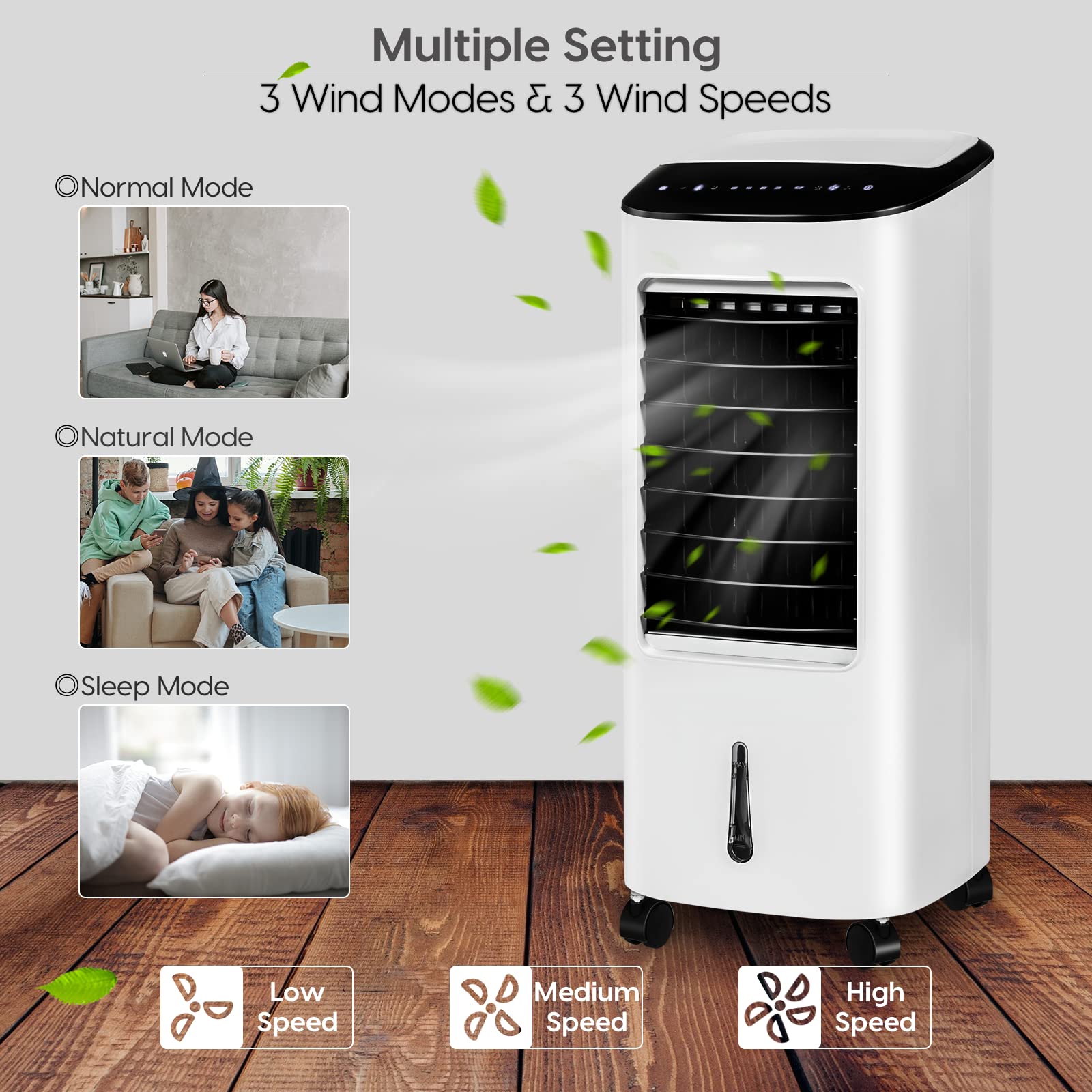 SIMOE 3-in-1 Portable Air Conditioner with Remote Control - 1.85 Gallon Evaporative Air Cooler, 3 Speed Modes & 120° Oscillation - Energy Efficient Swamp Cooler for Bedroom, Home Office & Outdoor Use