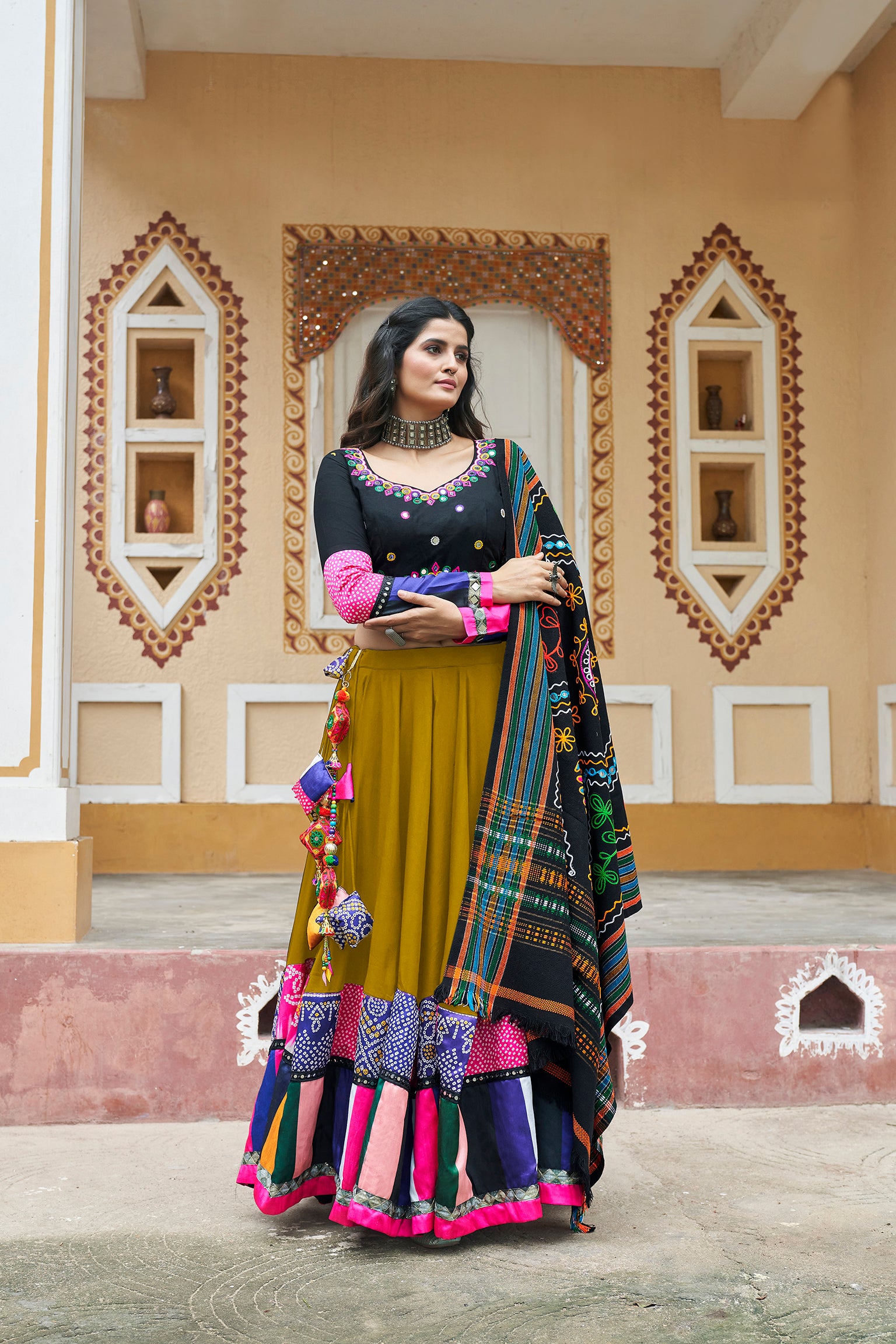 Stunning Fluorescent Green Printed Viscose Rayon Navratri Lehenga Choli with Dupatta (D537) - Perfect for Indian Festivals, Weddings & Cultural Performances