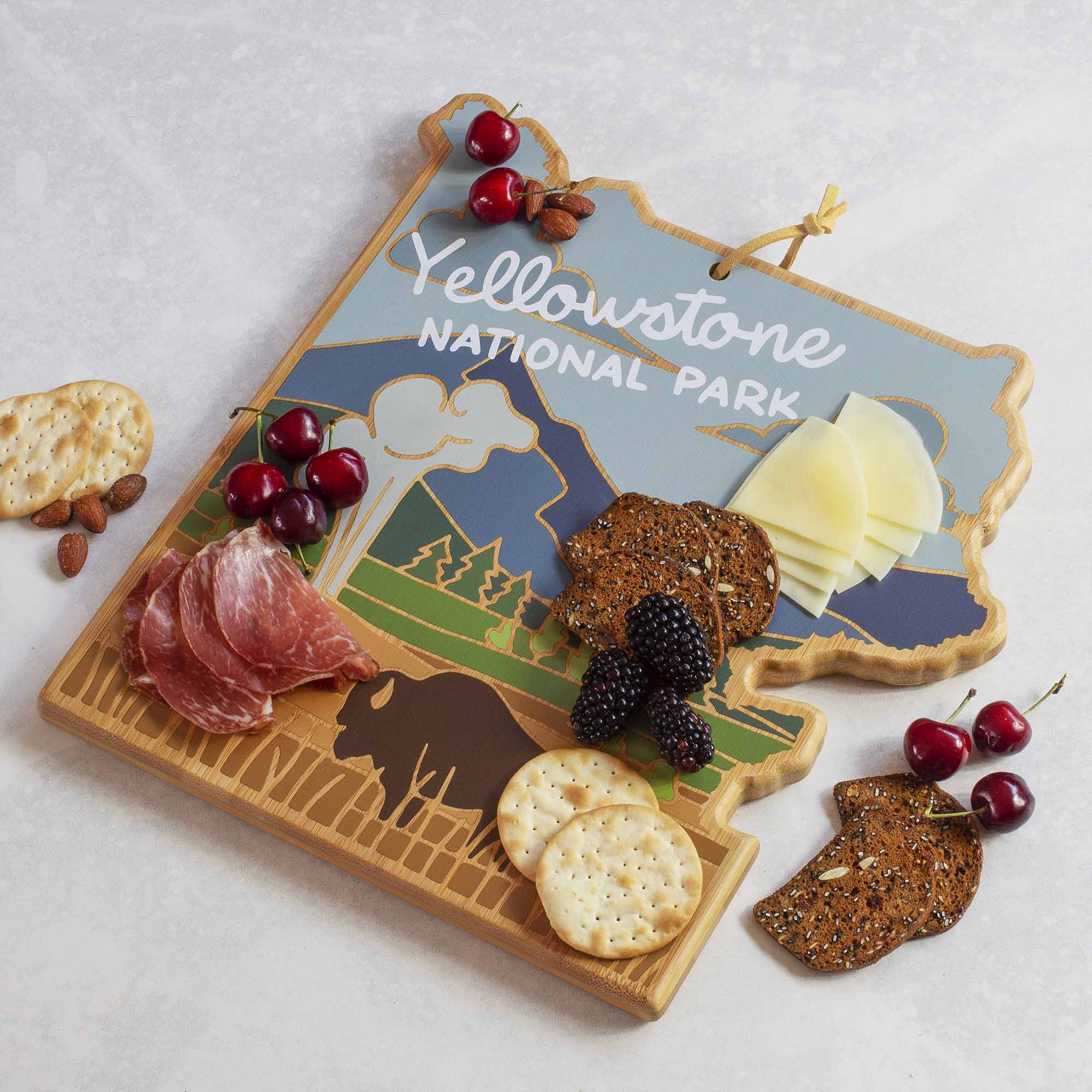 Premium Yellowstone National Park Themed Wooden Cutting Board - Handcrafted Artwork by Summer Stokes - Perfect for Kitchen, Camping, and Outdoor Cooking Gifts
