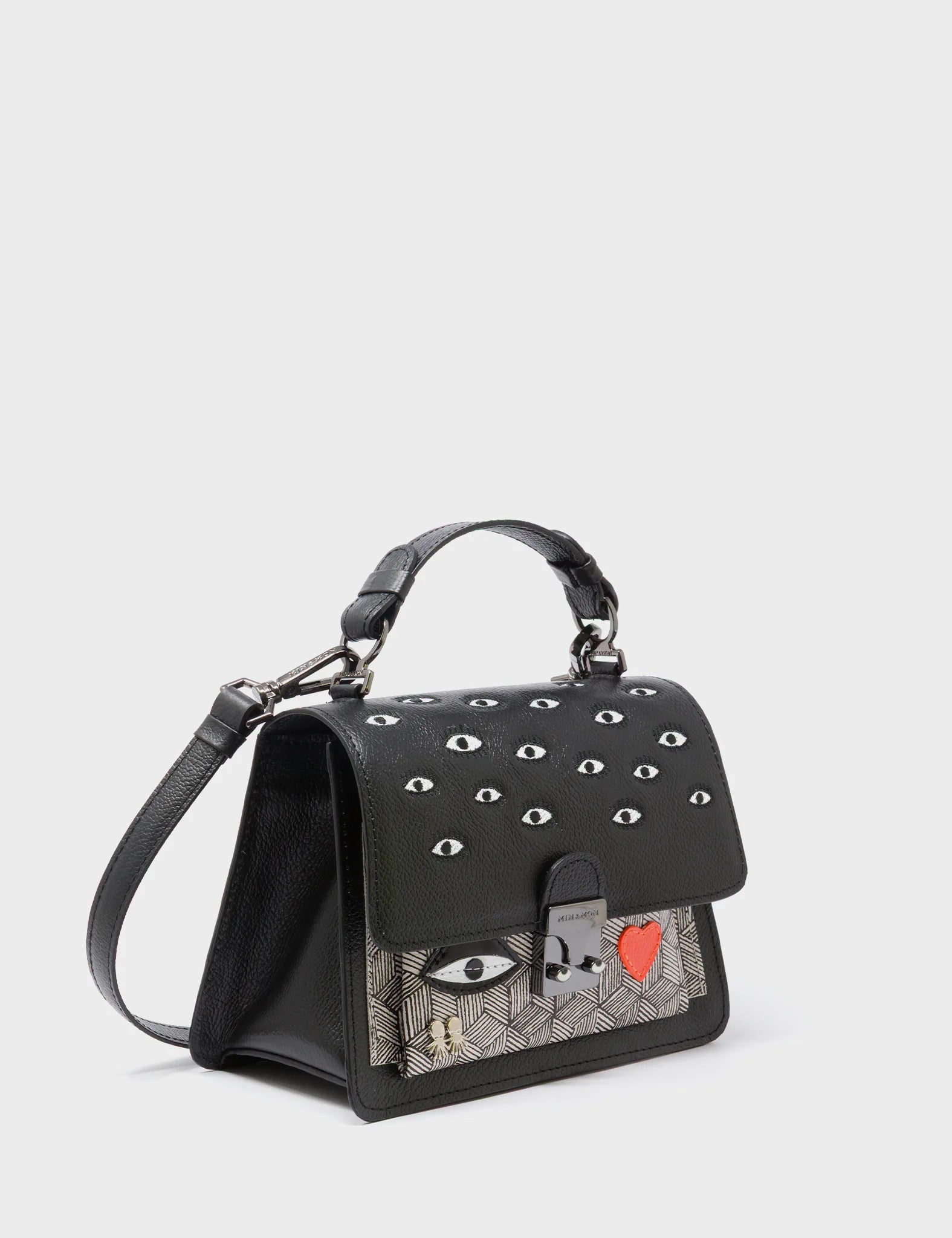 Silas Black Small Leather Crossbody Bag with All Over Eyes Embroidery - Stylish & Durable Purse for Women, Perfect for Daily Use, Travel & Fashion Accessories