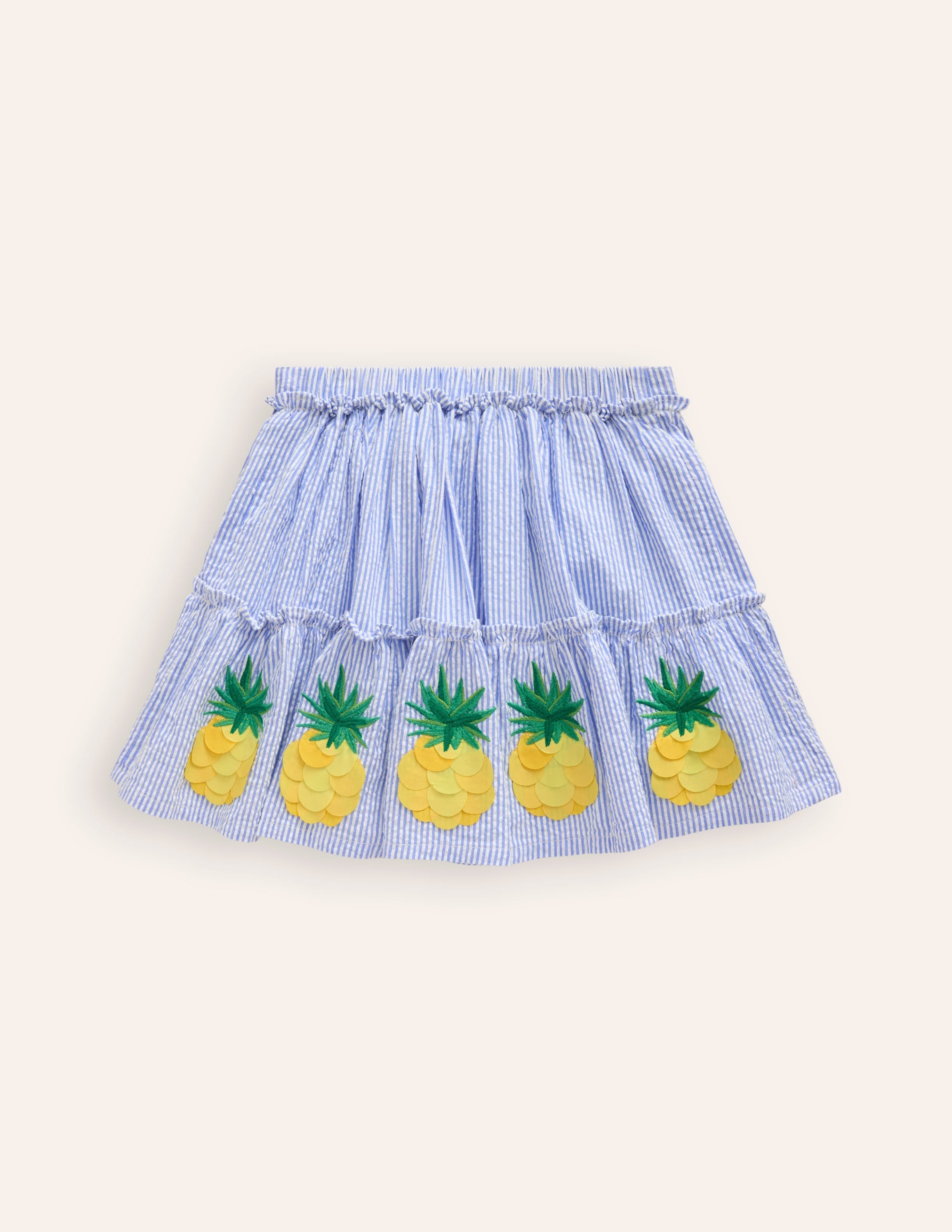Elegant Appliqué Skirt in Ivory & Surf Blue Pineapple Design - Perfect for Beach Vacations & Summer Parties