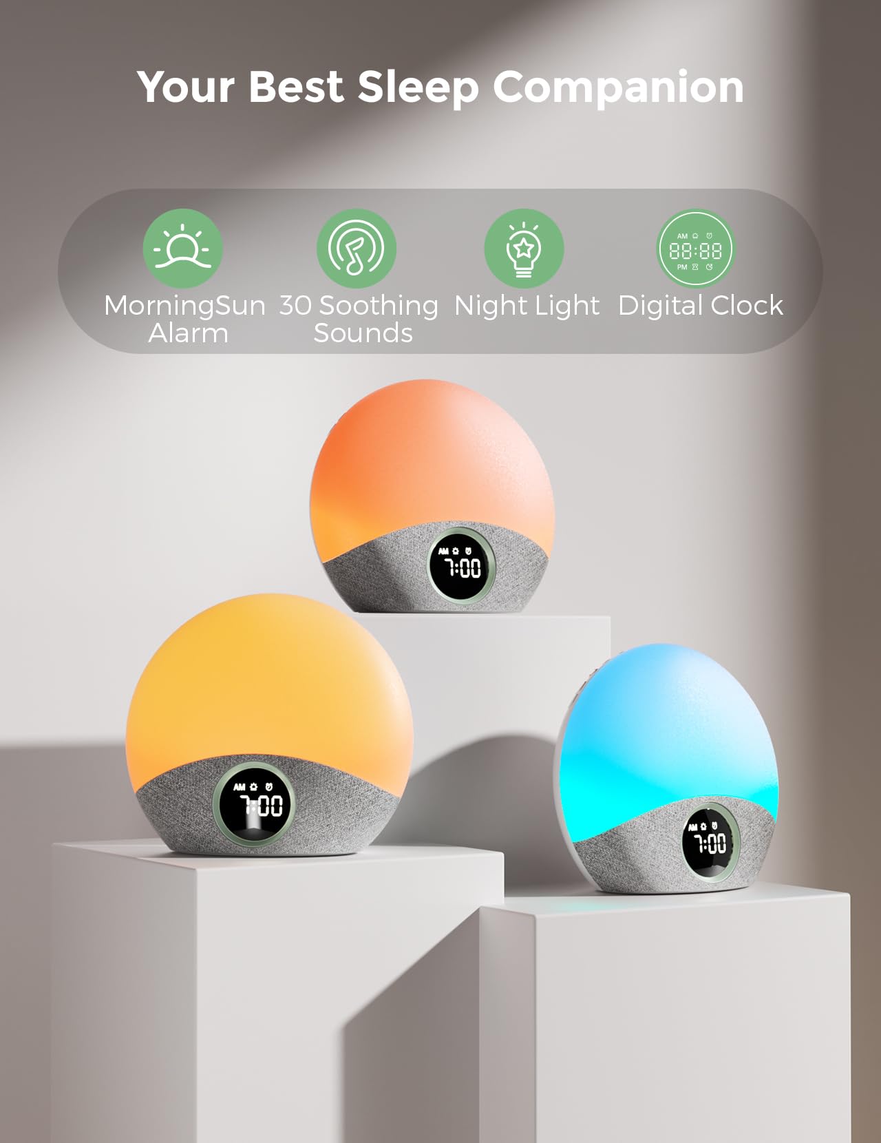 Momcozy Sunrise Alarm Clock & White Noise Machine for Adults & Babies - Dimmable Night Light, 30 Soothing Sleep Sounds, 7 Color Options - Ideal for Heavy Sleepers & Nursery Bedrooms | Perfect for Gentle Wake-Ups, Relaxation & Better Sleep