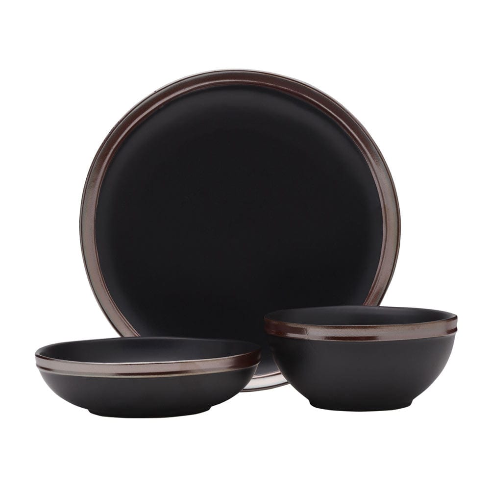 Premium Miller Black 12-Piece Dinnerware Set - Service for 4 People - Elegant Porcelain Plates, Bowls & Mugs - Perfect for Family Dinners, Dinner Parties & Holiday Gatherings