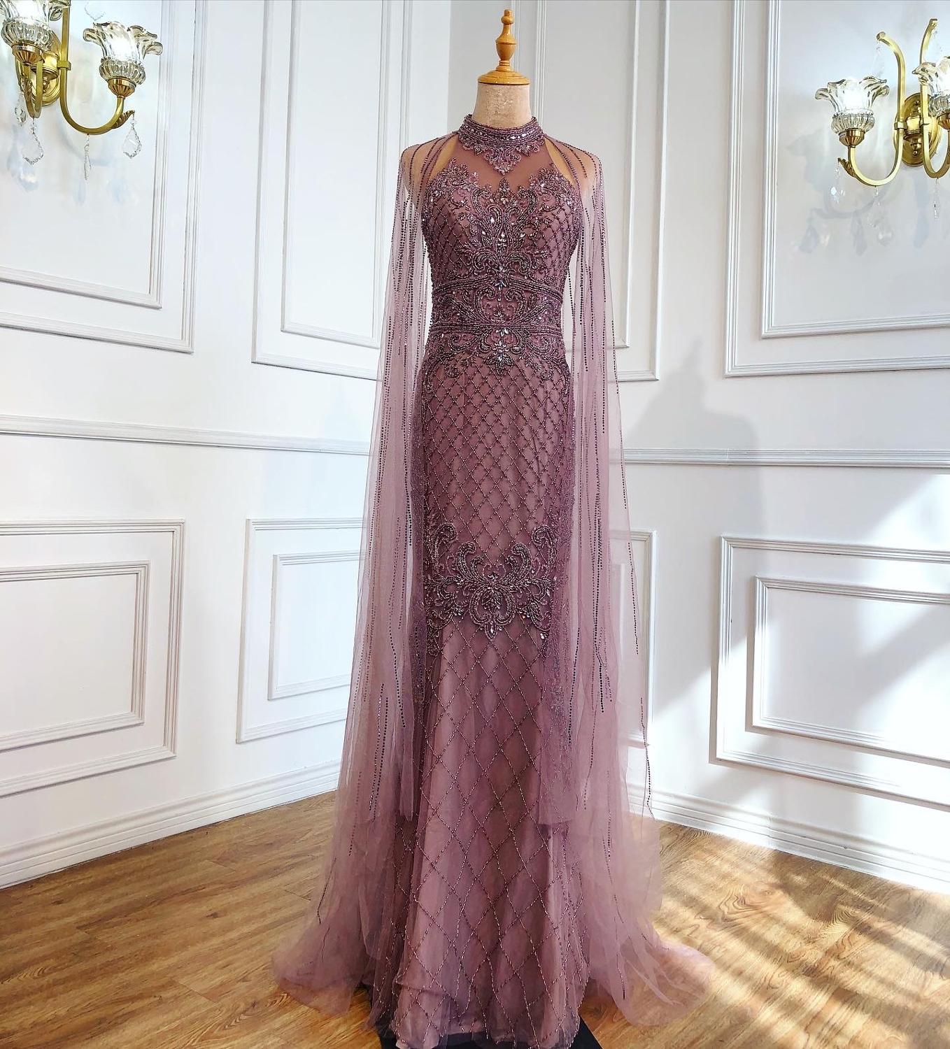 Luxury Navy Blue Mermaid Evening Gown with Train - Elegant Beaded Diamond Dress for Women 2025 | Perfect for Prom, Gala, Wedding & Formal Events - LA70807