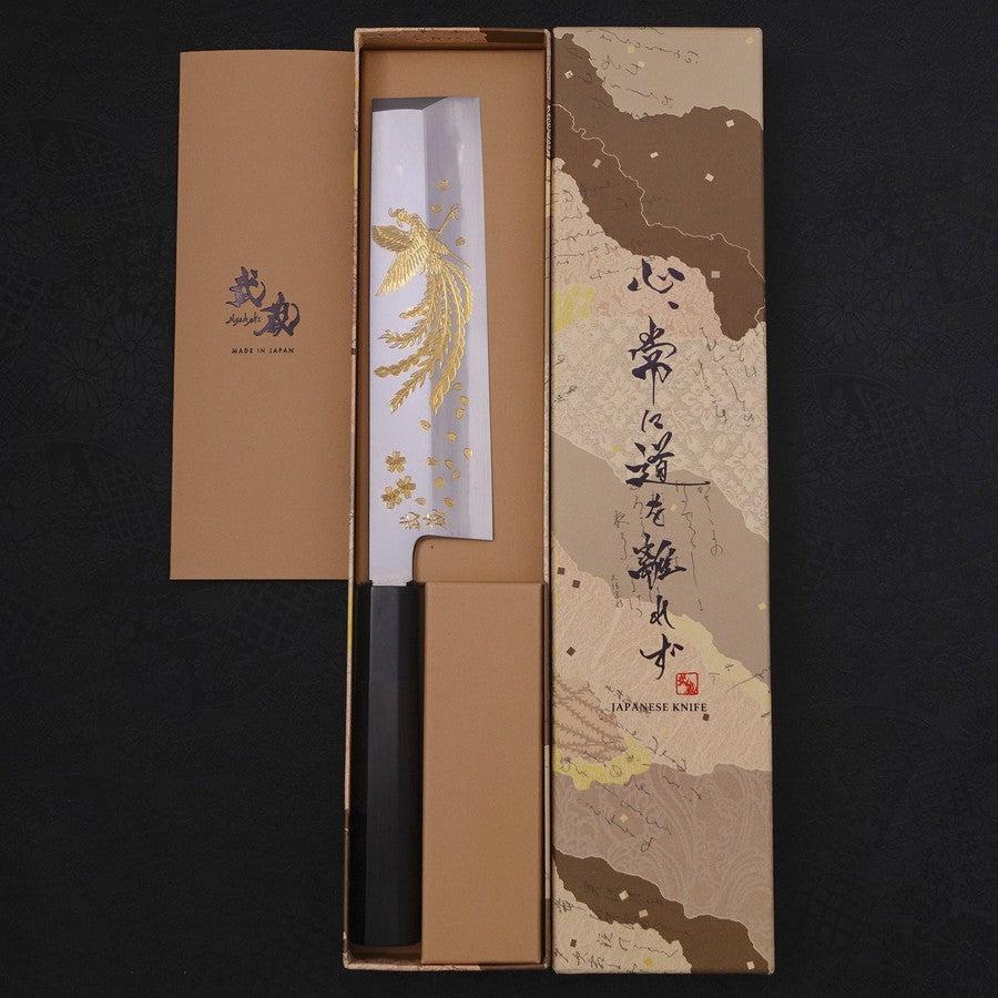 Premium Usuba Knife - White Steel #2 Kasumi Finish with Phoenix Sakura Buffalo Ebony Handle - 180mm Japanese Chef Knife for Sushi, Vegetables & Precision Cutting - Ideal for Professional Chefs & Home Cooking