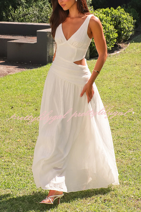 Elegant Solid Color V-Neck Waist Hollow Slim Maxi Dress for Women - Perfect for Summer Beach, Party & Evening Occasions