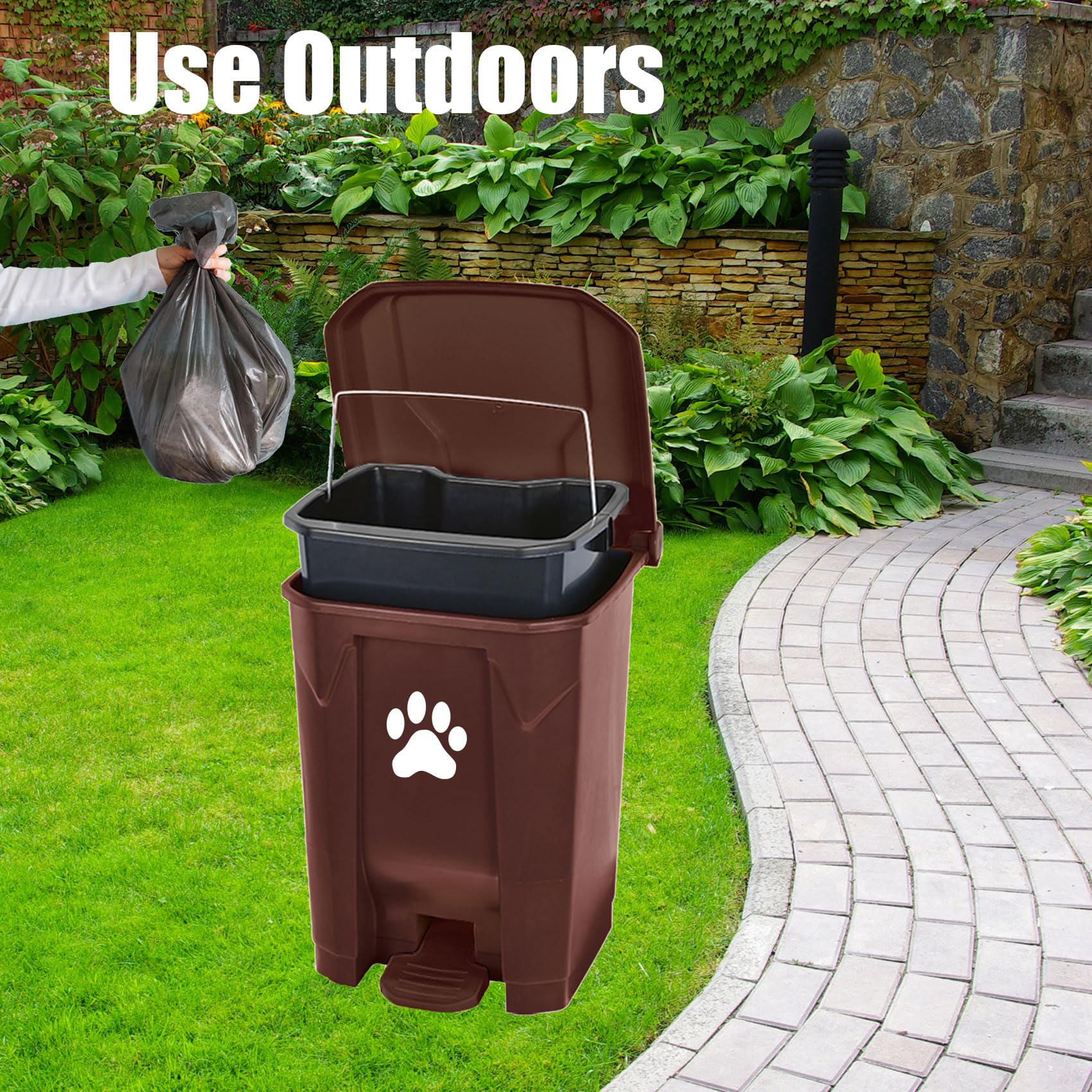Outdoor Dog Waste Trash Can with Lid - Large Pet Poop Container with Inner Bin & Scooper - Durable Brown Fully Assembled for Yard, Garden, Kitchen - Perfect for Dog Owners & Pet Waste Management