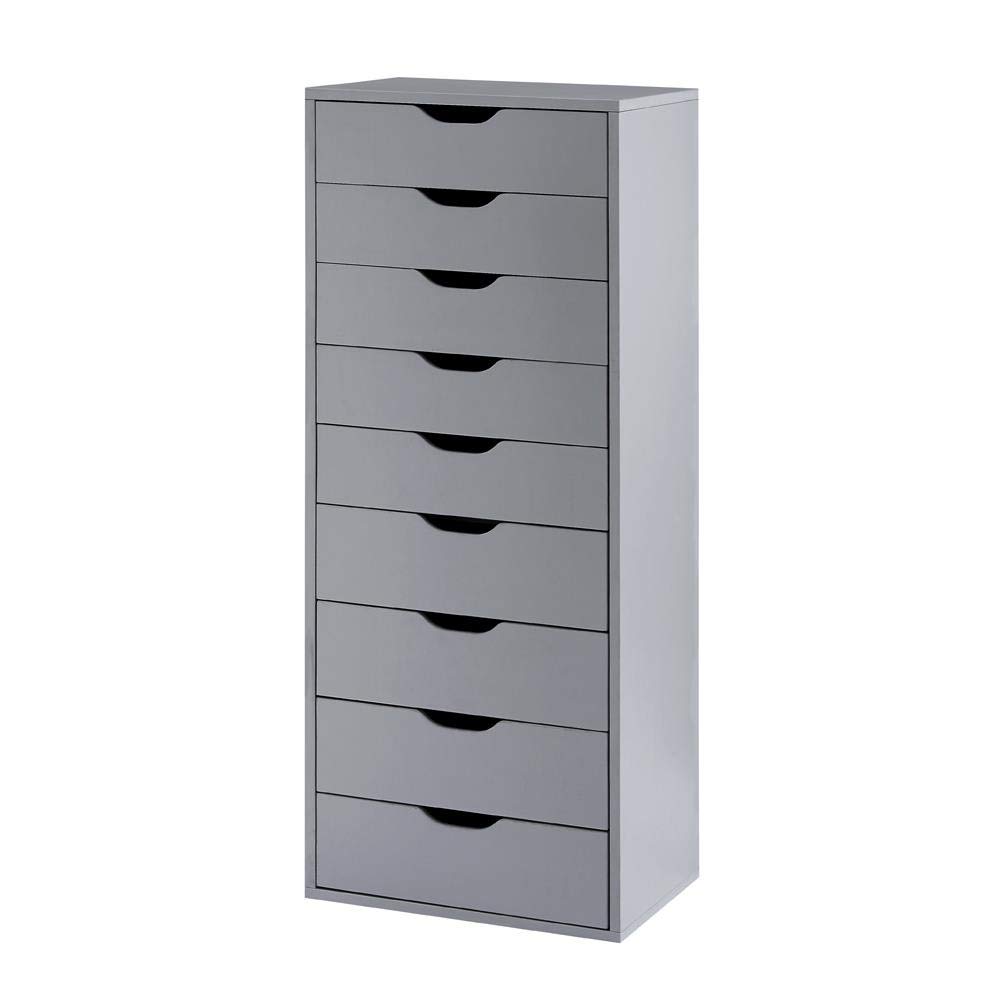 Naomi Home 9-Drawer Tall Dresser for Bedroom & Closet Organization - Gray Storage Cabinet with 200 lbs Capacity, Stylish Makeup Vanity & Shelves | Perfect for Small Spaces, Apartment Living & Bedroom Storage Solutions