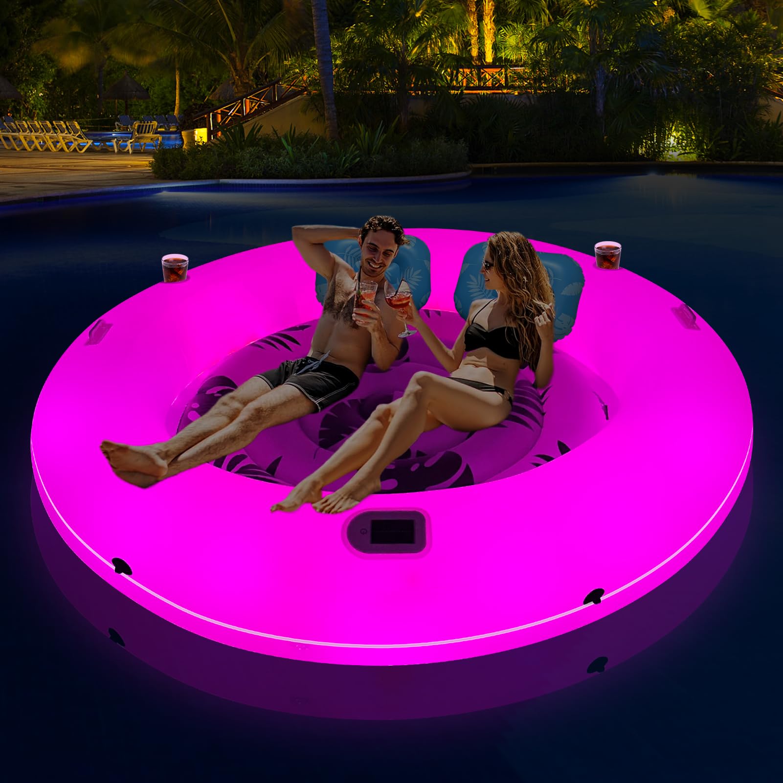 **Inflatable Tanning Pool Lounger for Adults - Giant Solar Sunbathing Tub with LED Lights, Extra Large Round Floating Raft for Backyard, Pool & Lake - Perfect for Relaxing, Tanning & Summer Fun**