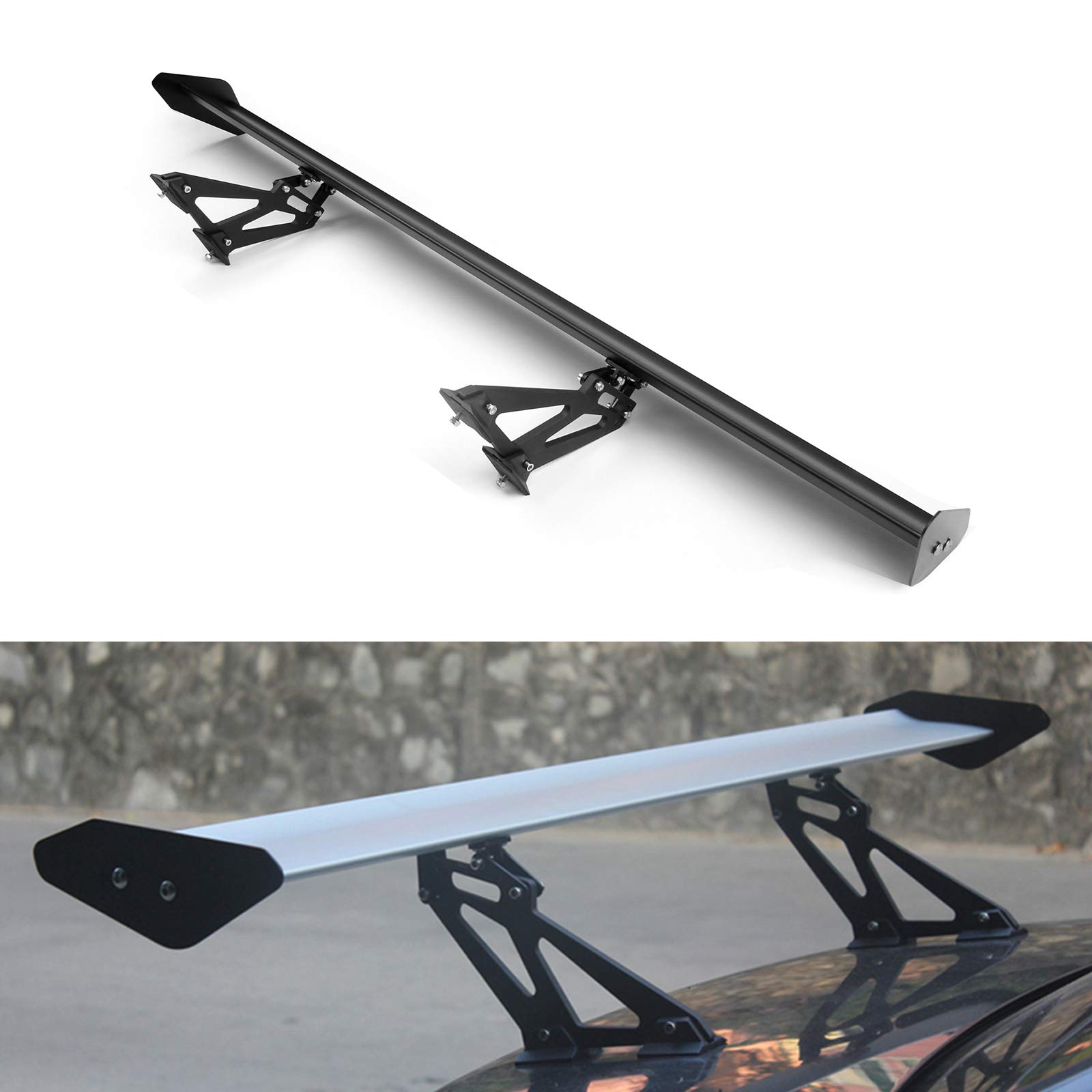 Artudatech 53.1 Inch GT Wing Spoiler - Adjustable Angle Single-Deck Aluminum Rear Spoiler for Sedan - Black - High Performance Car Styling for Racing & Street Use