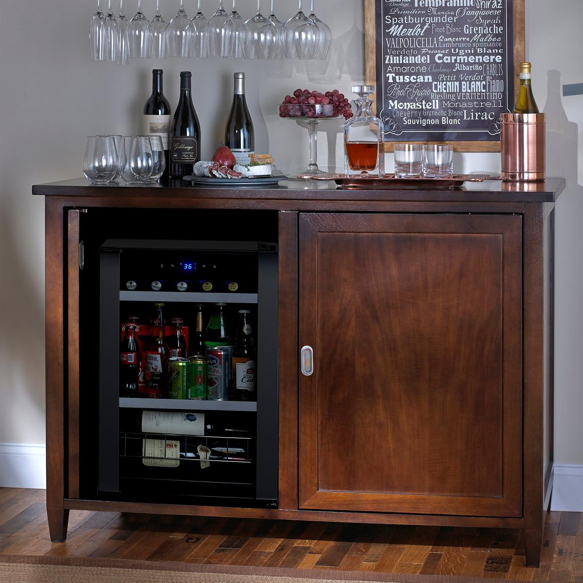 Firenze Mezzo Wine and Spirits Credenza with Cooling Storage - Espresso Finish Bar Cabinet for Home, Office, or Restaurant Use