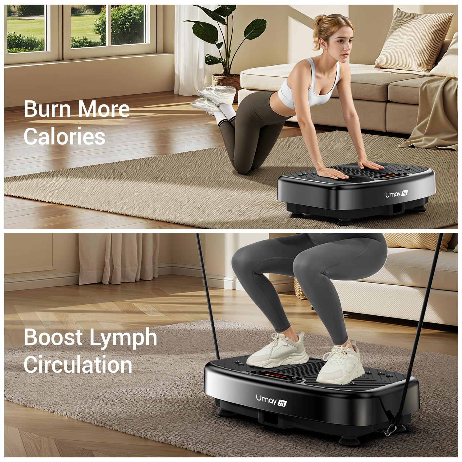 UMAY Vibration Plate with Bands for Home Fitness, Muscle & Circulation - 330LB Capacity for Workouts