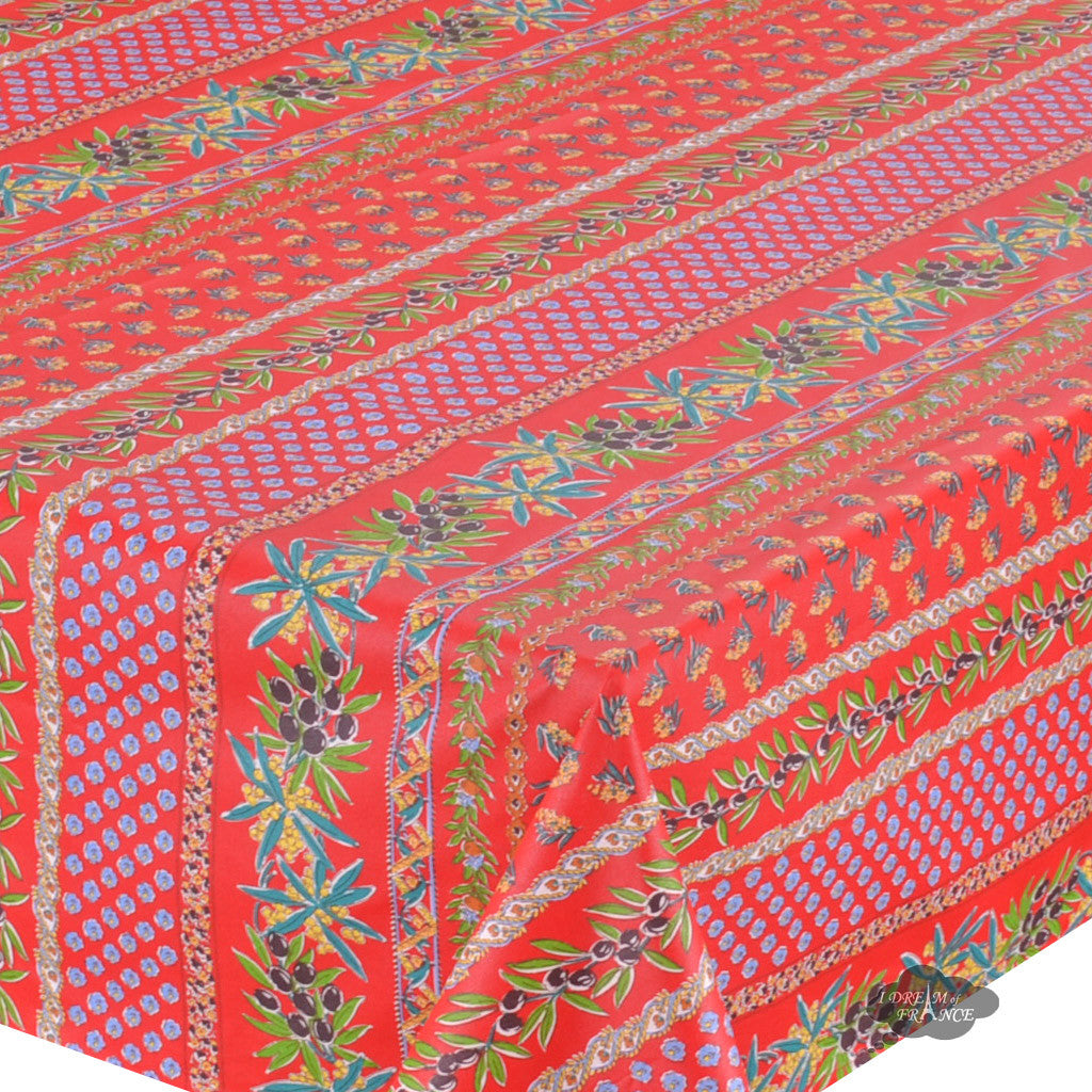 Le Cluny 52x72 Inch Rectangular Provence Tablecloth - Red Olive Design, Acrylic Coated Cotton for Dining Room & Outdoor Picnic