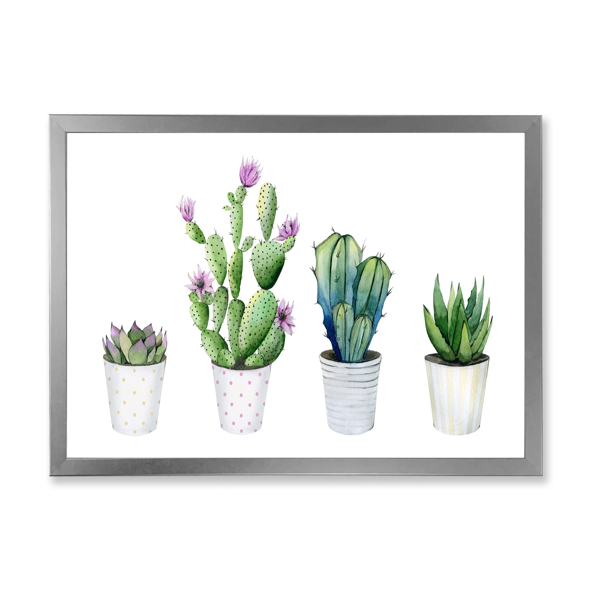 DesignQ Cactus & Succulent Aloe Vera Potted Plants - Farmhouse Style Framed Wall Art Decor for Living Room, Office & Home Interior