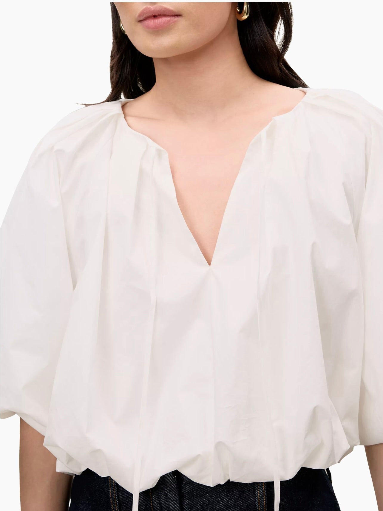 Yara Poplin Bubble Top in Milk - Women's Fashion Blouse for Casual & Office Wear | Trendy Short Sleeve Shirt for Summer Outfits & Date Nights