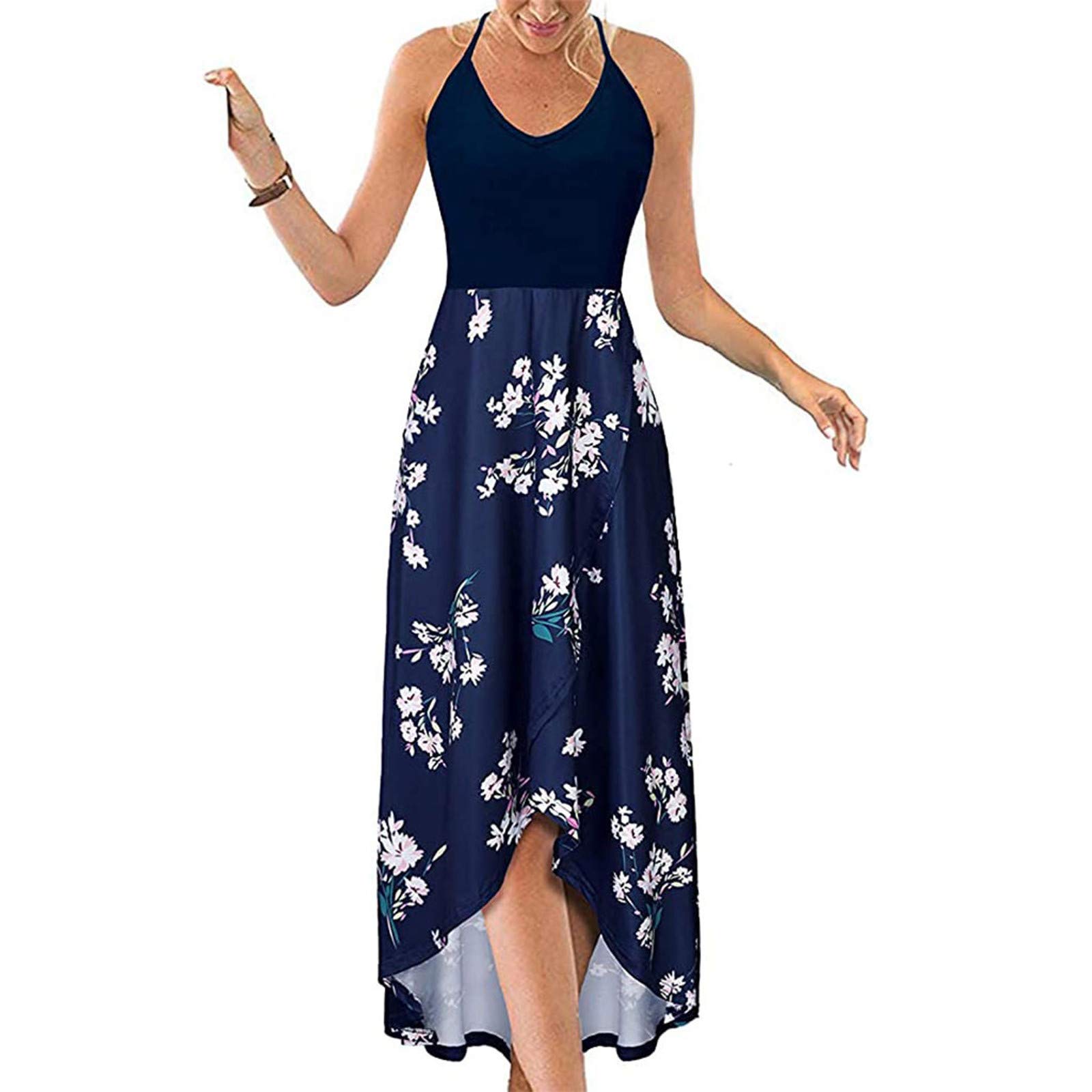 ONHUON Women's Summer Sexy Sleeveless Maxi Dress - Floral Print Beach Party Dress, Casual Vacation Sundress for Women - Perfect for Poolside, Beach Getaways & Summer Outings