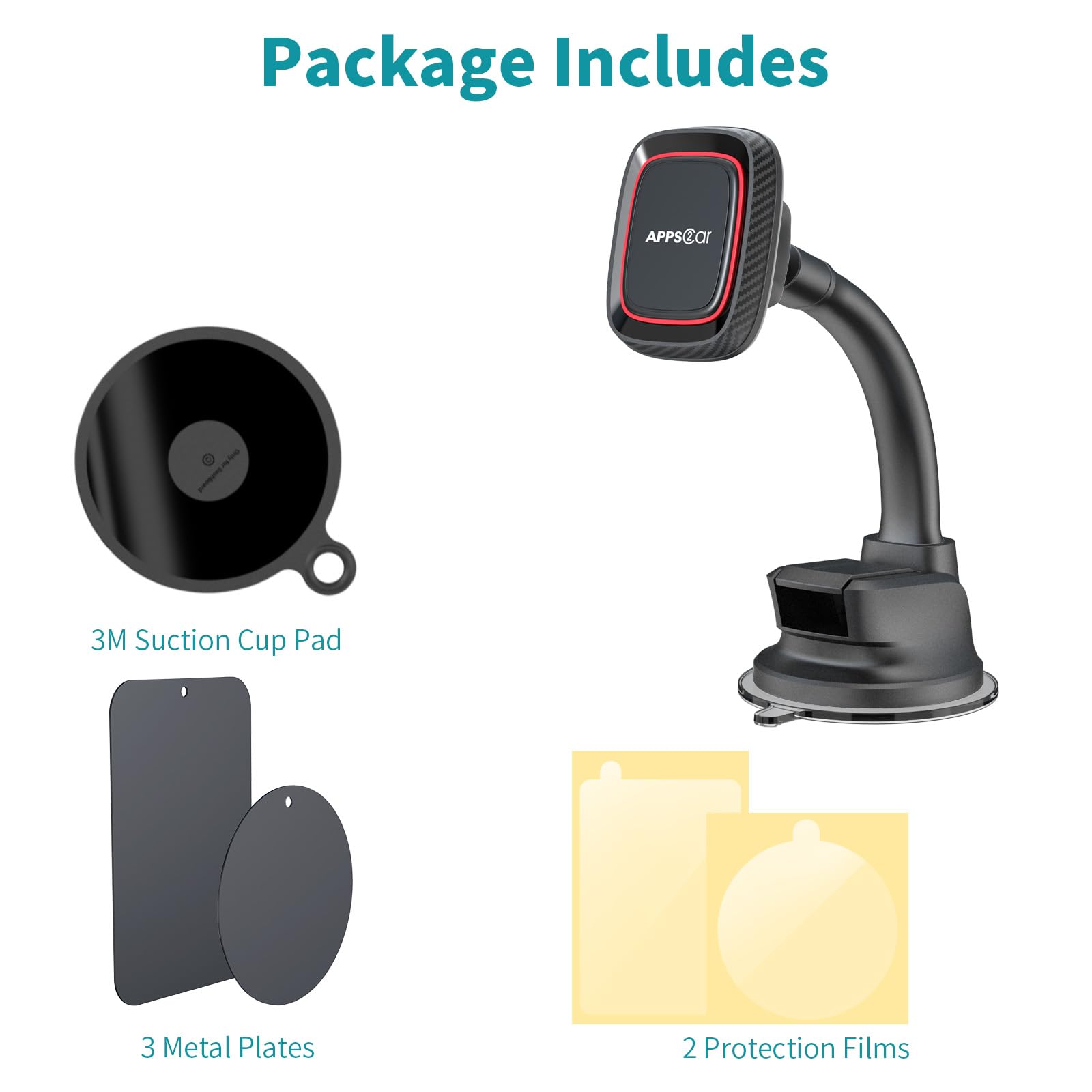 APPS2Car Magnetic Phone Holder for Car - Dashboard & Windshield Mount with Strong Magnets & Flexible Arm | Universal Smartphone Car Mount for iPhone, Samsung, Google Pixel | Perfect for GPS Navigation, Hands-Free Calling & Road Trips