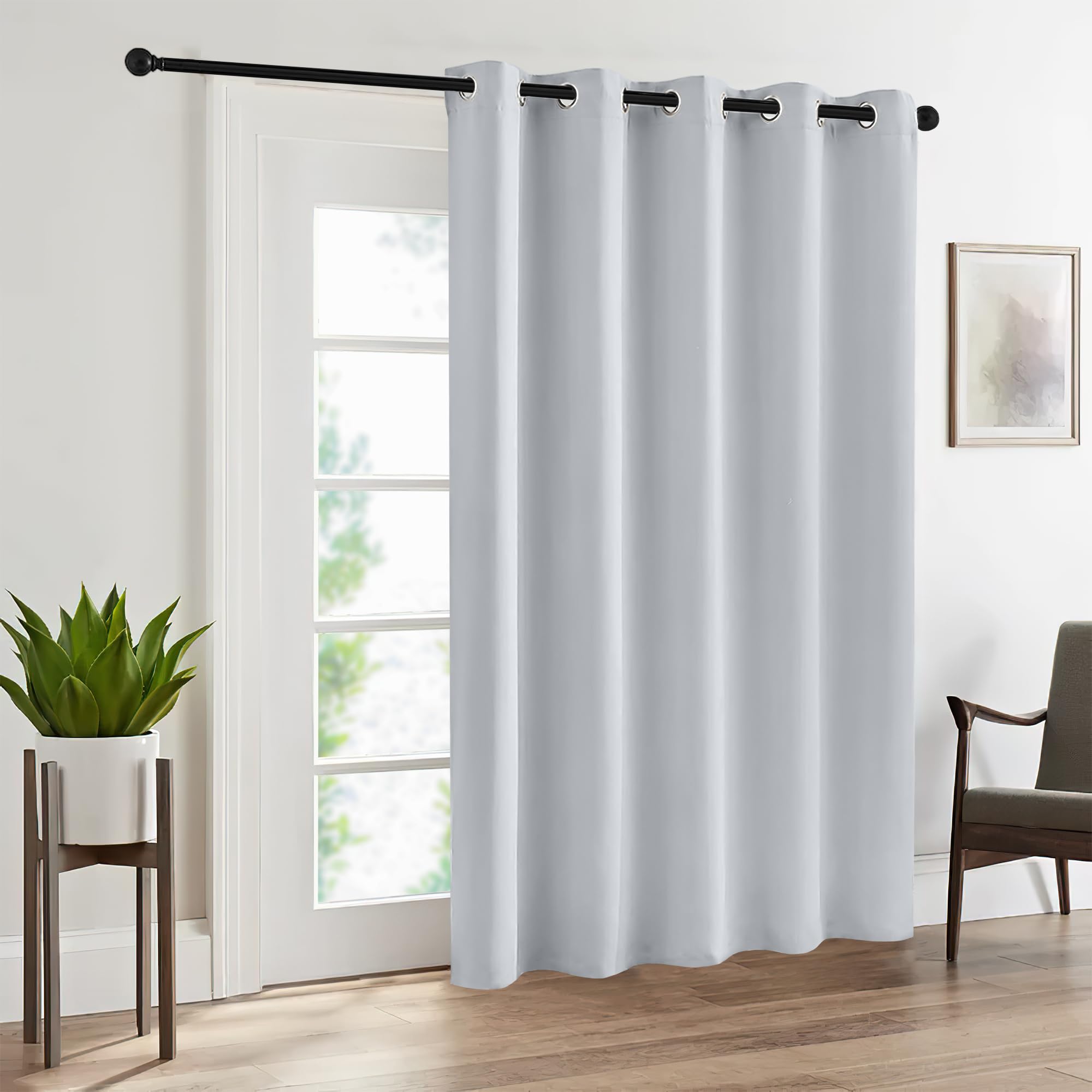 RYB HOME Blackout Curtains for Bedroom - 70x84 Inch Room Darkening Window Drapes, Soundproof Thermal Insulated Curtain Panels for Living Room, Nursery & Office - Light Gray Privacy Dividers for Indoor/Outdoor Use (1 Panel) - Perfect for Home Theater, Nursery Nap Time & Office Privacy