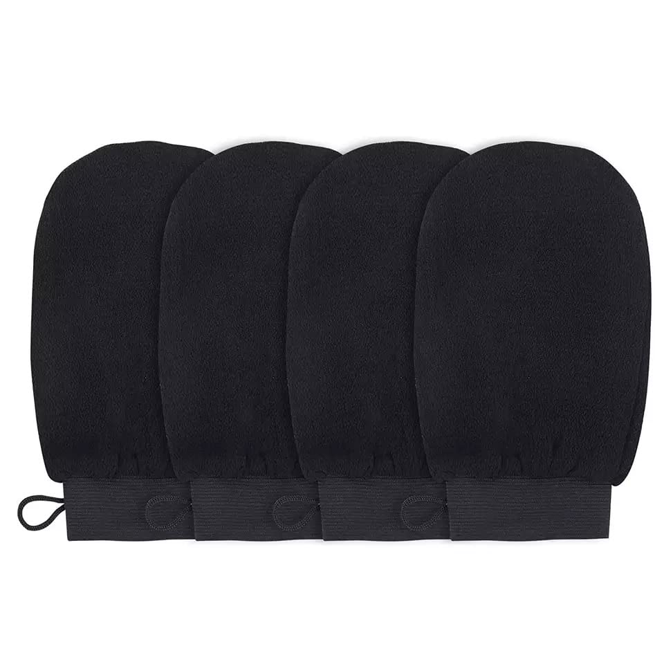 Exfoliating Shower Gloves for Body & Face - Dead Skin Removal, Tan Eraser & Massage Mitts - Soft & Durable for Spa, Bath & Self-Care (Black, 2-Pack)