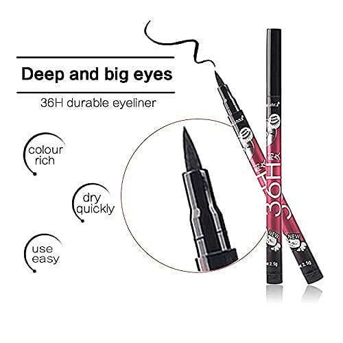 7 Pcs Professional Black Makeup Brush Set with 36H Waterproof Eyeliner Pencil (8 Pack) - Perfect for Women & Girls, Ideal for Daily Makeup, Contouring & Eyebrow Styling