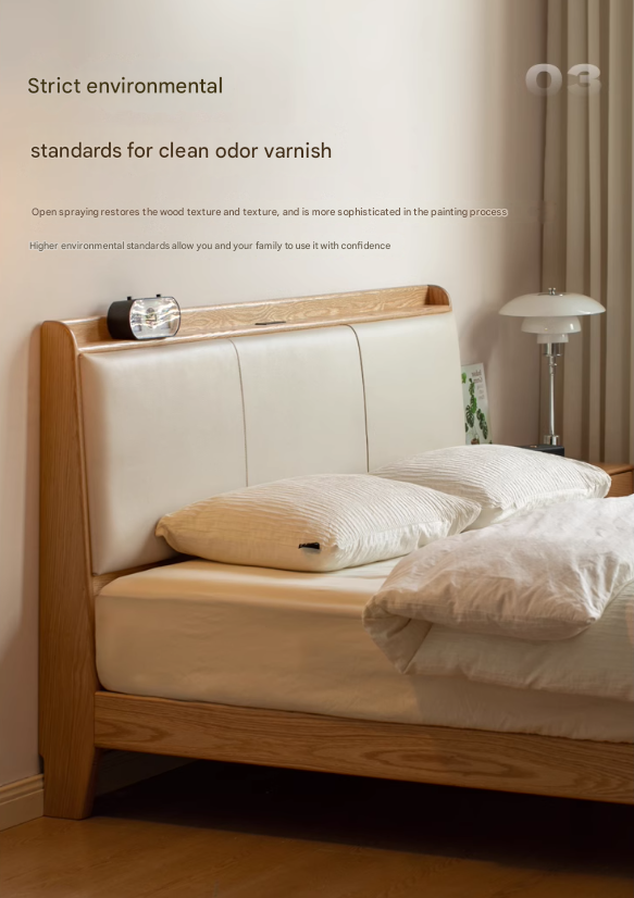 Solid Oak Wood Modern Minimalist Bed Frame - Durable & Stylish for Bedroom, Guest Room, or Studio Apartment