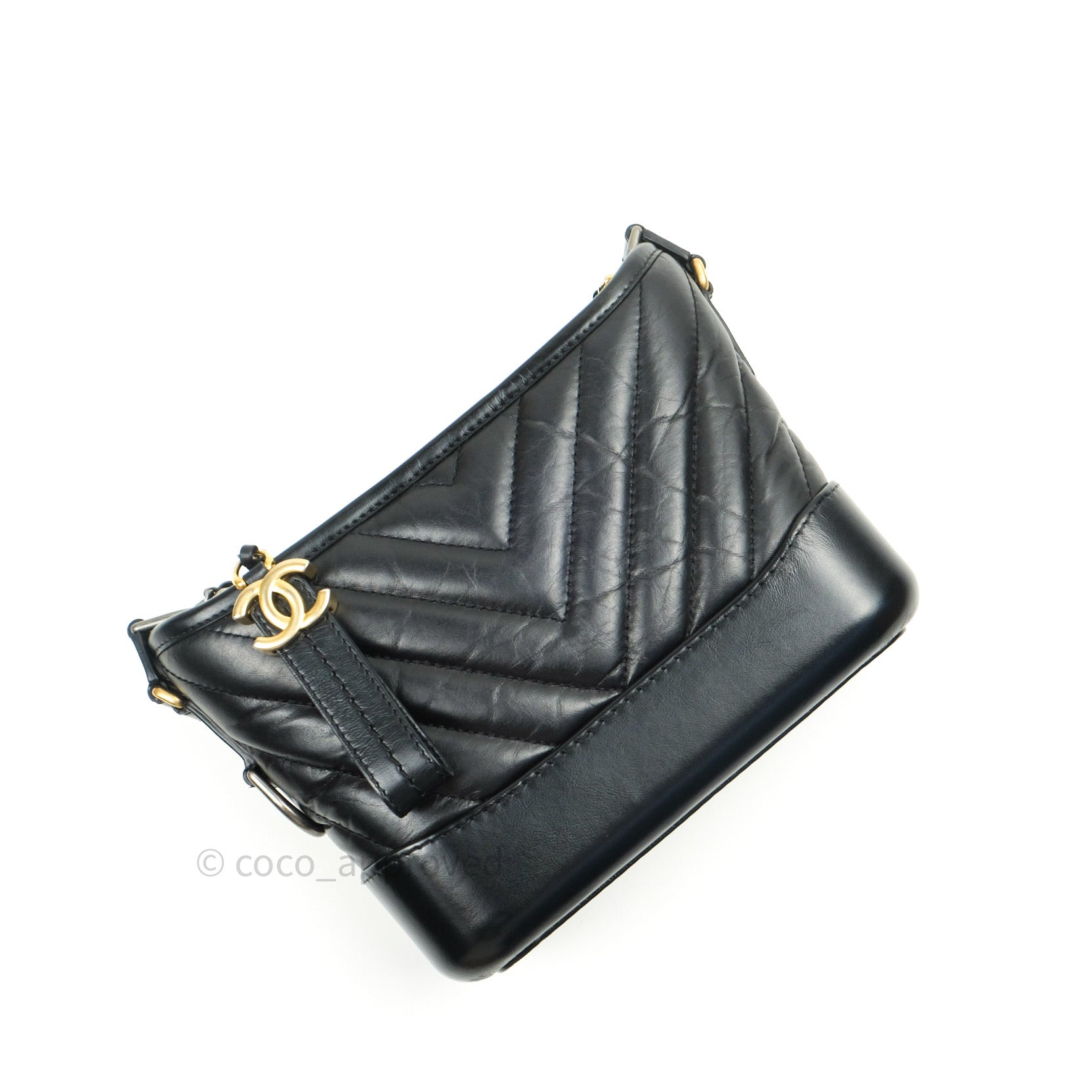 Chanel Small Gabrielle Hobo Bag in Black Calfskin with Chevron Pattern & Mixed Hardware - Perfect for Everyday Use, Work & Special Occasions