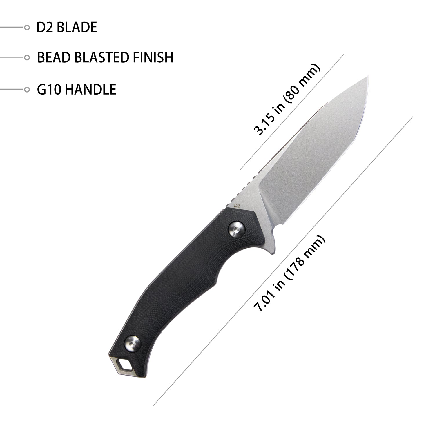 Premium Swordfish EDC Utility Fixed Blade Knife - Black G10 Handle, 3.15