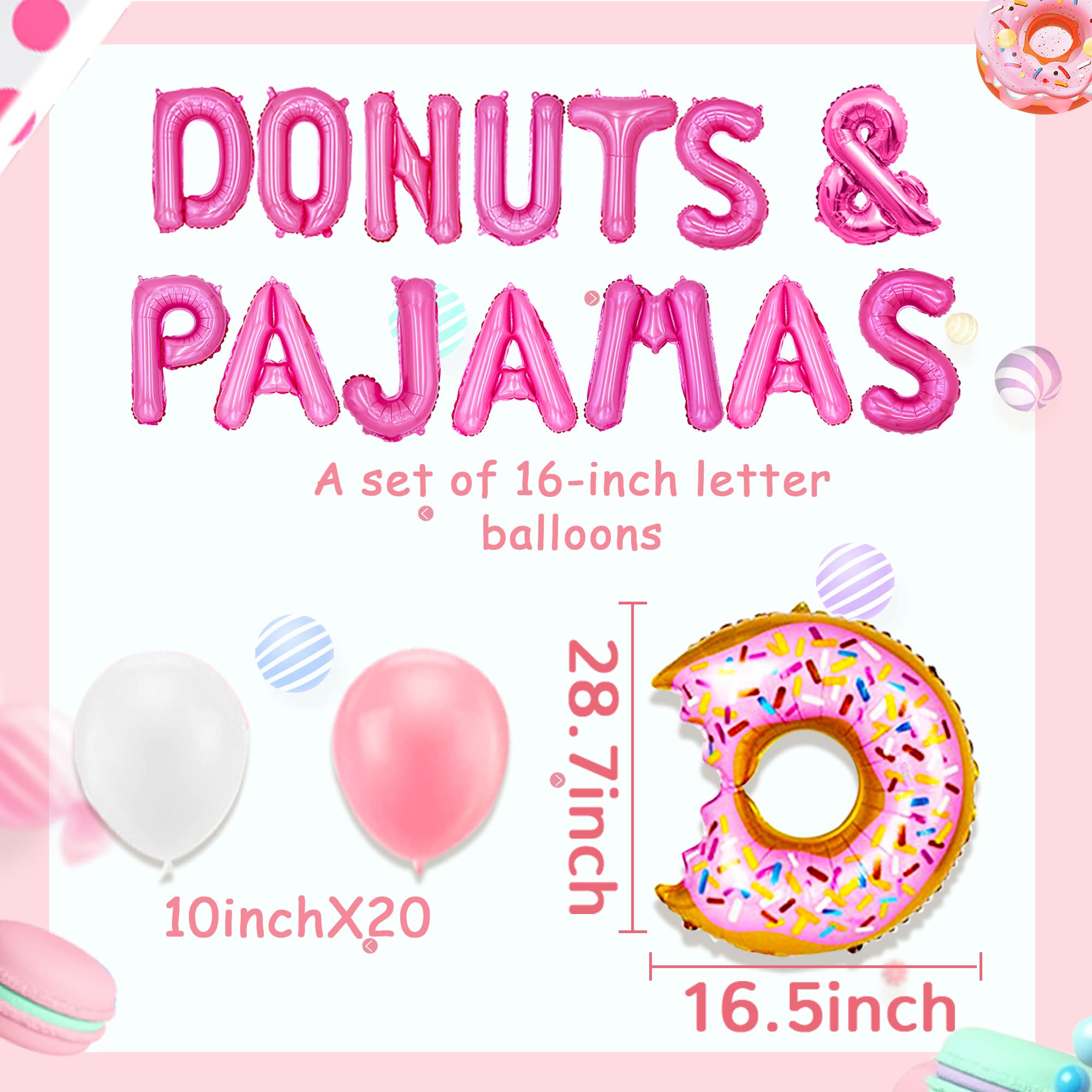 LaVenty Donut & Pajama Party Decorations - 24pcs Balloon Set for Slumber Parties, Girls Night, Birthday Celebrations - Perfect for Sleepovers, Themed Events and Photo Backdrops