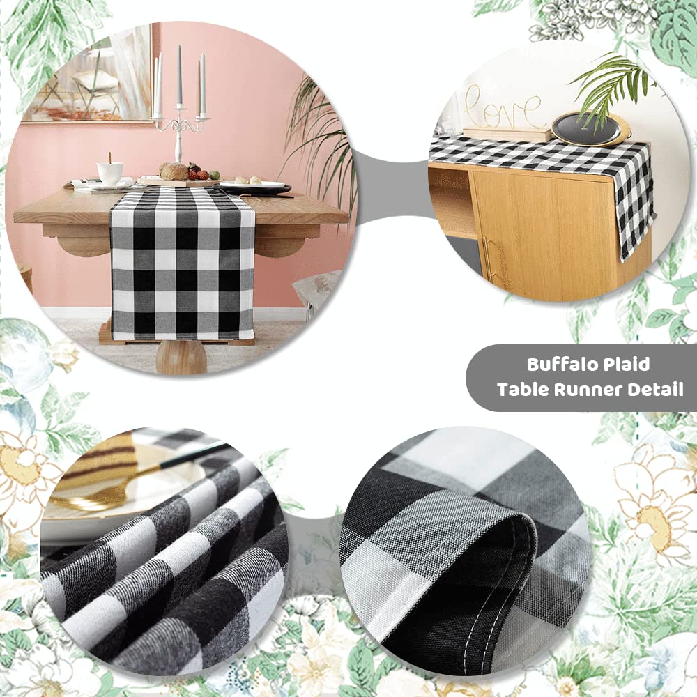 Buffalo Plaid Table Runner 2-Pack 13x84 Inches Black and White Checkered Tablecloth for Fall, Thanksgiving, Christmas, and Holiday Parties - Perfect for Dining Tables, Buffets, and Seasonal Decorations