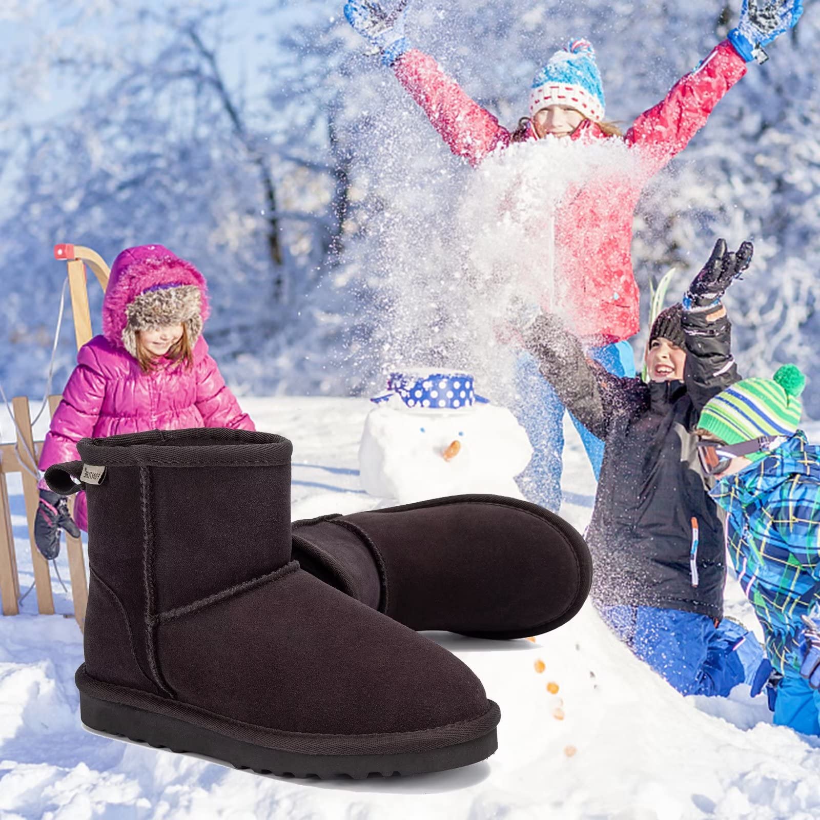 FANTURE Kids Snow Boots for Boys & Girls - Warm Winter Boots with Cow Suede & Faux Fur Lining - Durable Waterproof Shoes for Toddler & Youth (Little Kid/Big Kid) - Perfect for Snow Play, Winter Hiking & Cold Weather Activities