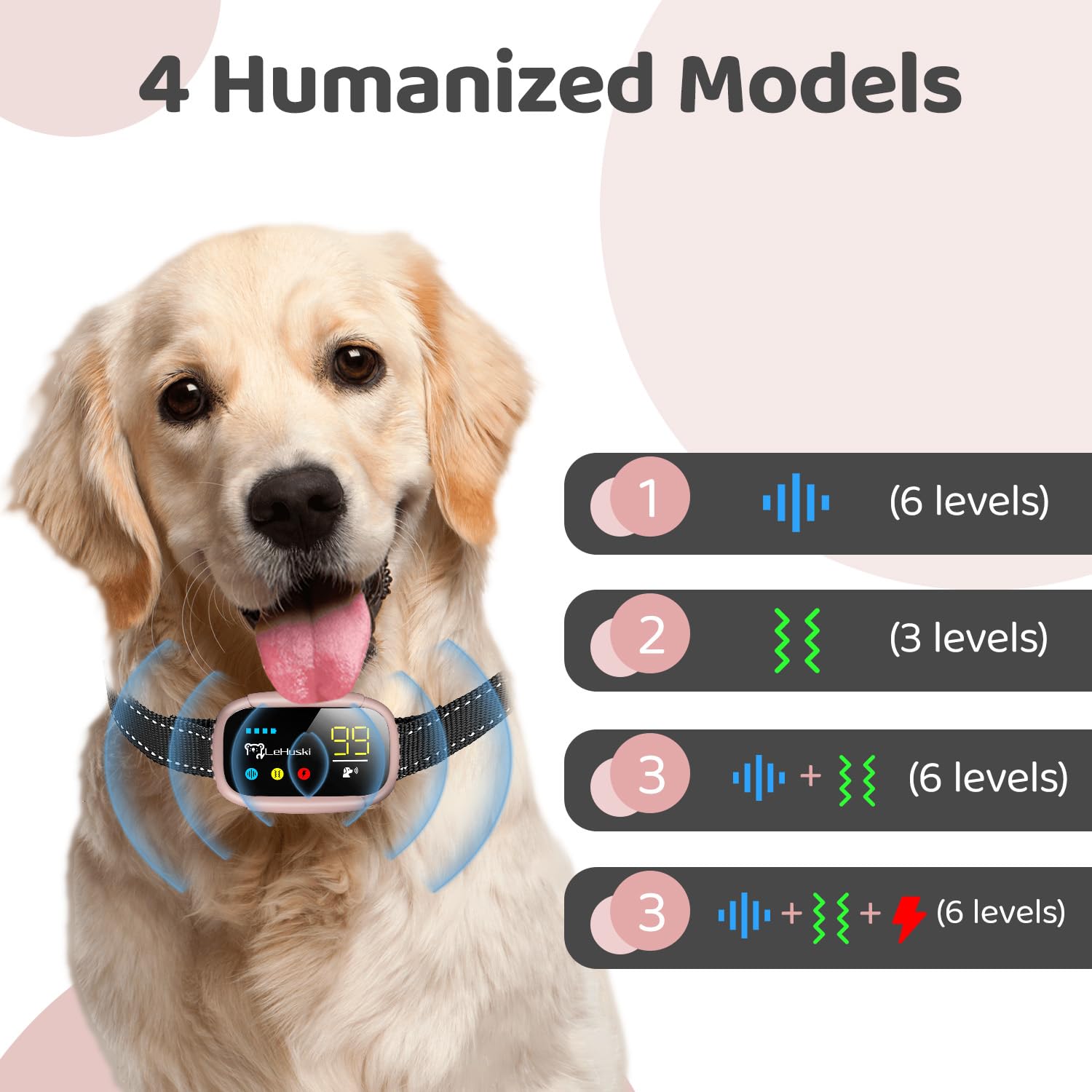 Rechargeable Anti Bark Collar for Dogs - Adjustable Beep & Vibration Training Collar with 5 Sensitivity Levels for Small, Medium & Large Dogs (Pink) | Effective No Bark Control for Home, Yard & Outdoor Use