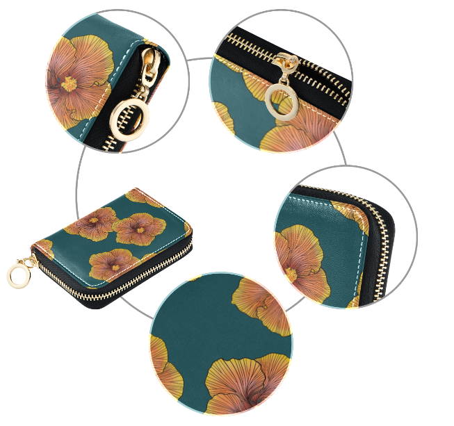 Sunrise Hibiscus Mini Wallet for Women - Compact RFID Blocking Card Holder for Travel, Shopping & Everyday Use